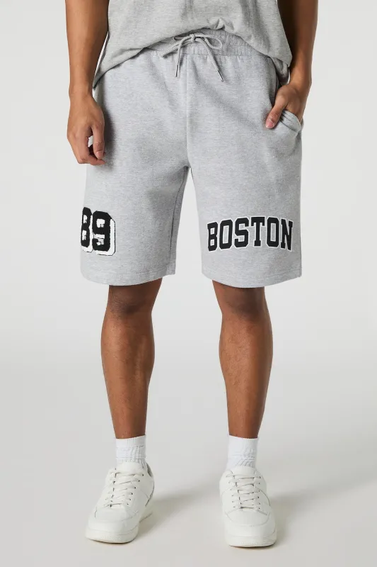Boston Chenille Embroidered Graphic Fleece Short sold by Urban Planet