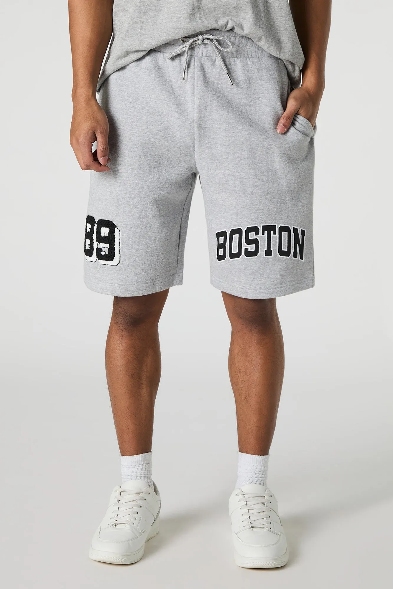 Boston Chenille Embroidered Graphic Fleece Short sold by Urban Planet