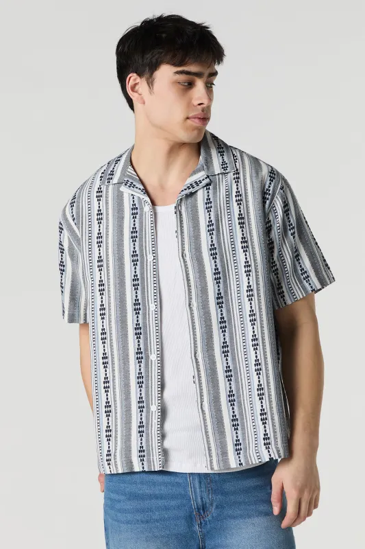 Coastal Striped Button-Up Short Sleeve Top sold by Urban Planet