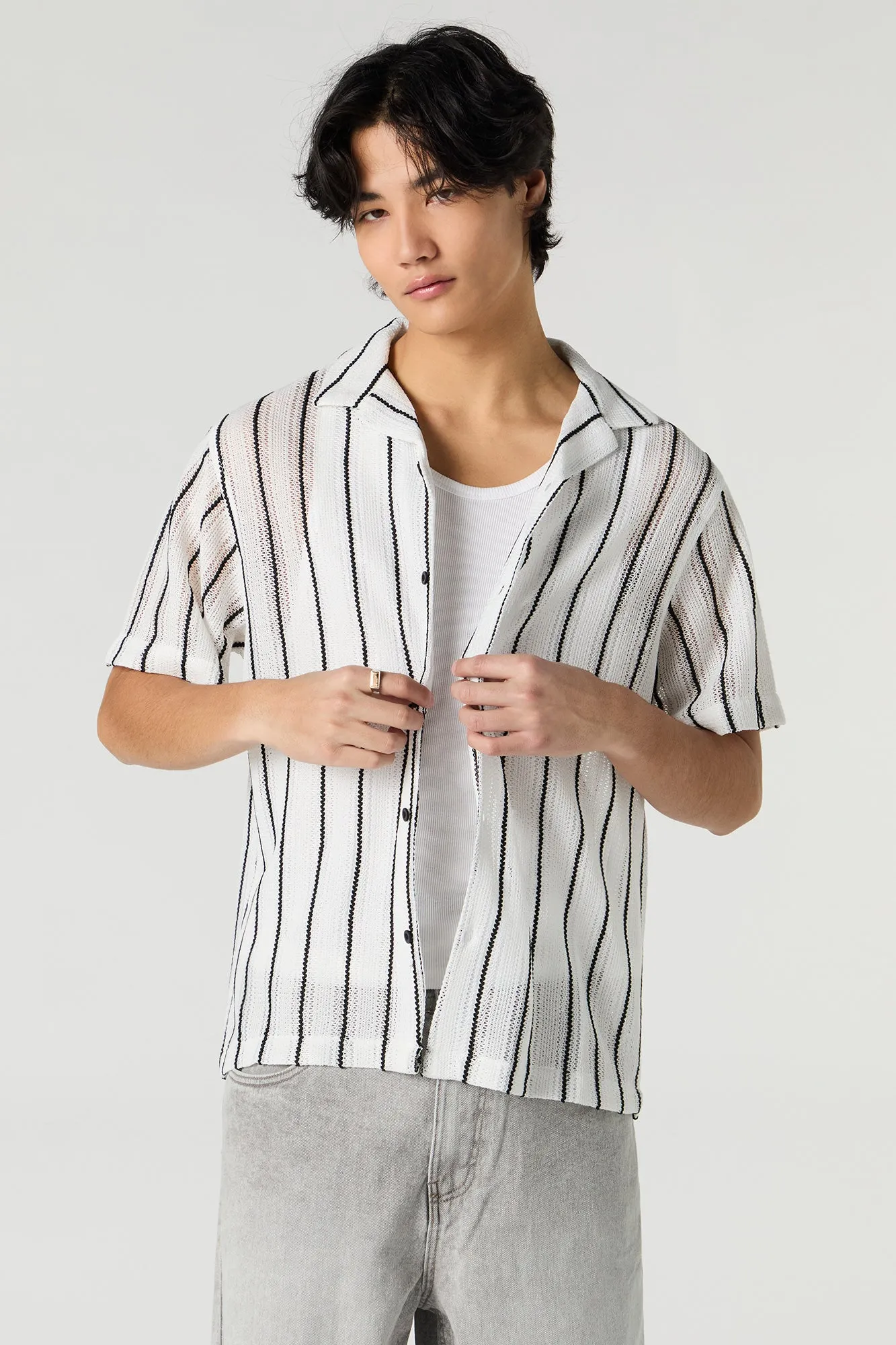 Textured Open Knit Button-Up Top sold by Urban Planet product image thumbnail 4