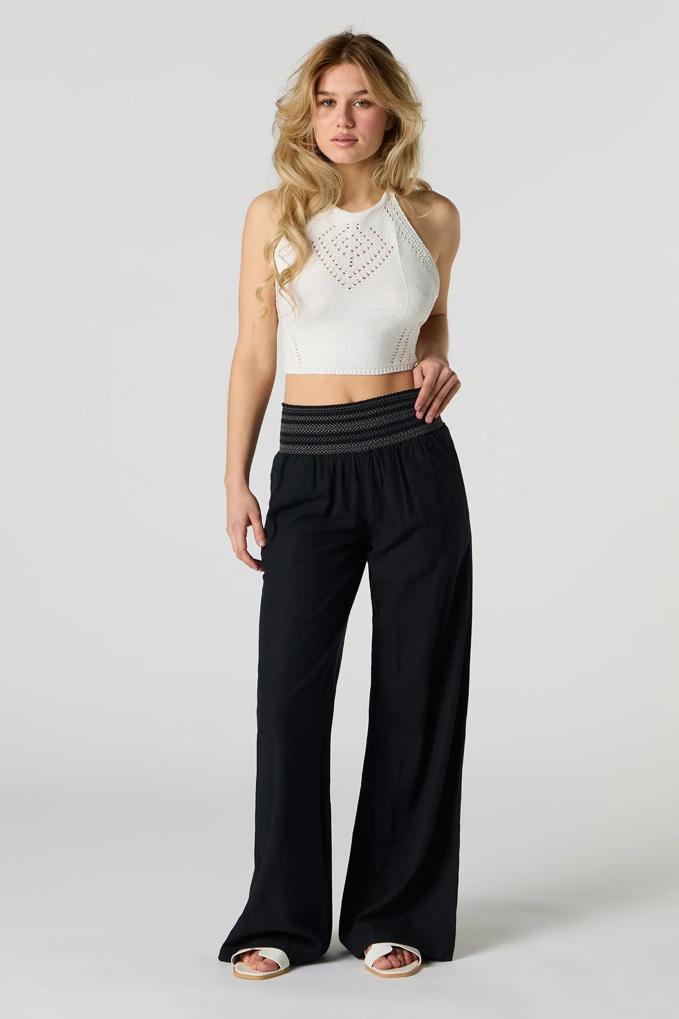 Linen Smocked Waist Palazzo Pant sold by Urban Planet product image thumbnail 4