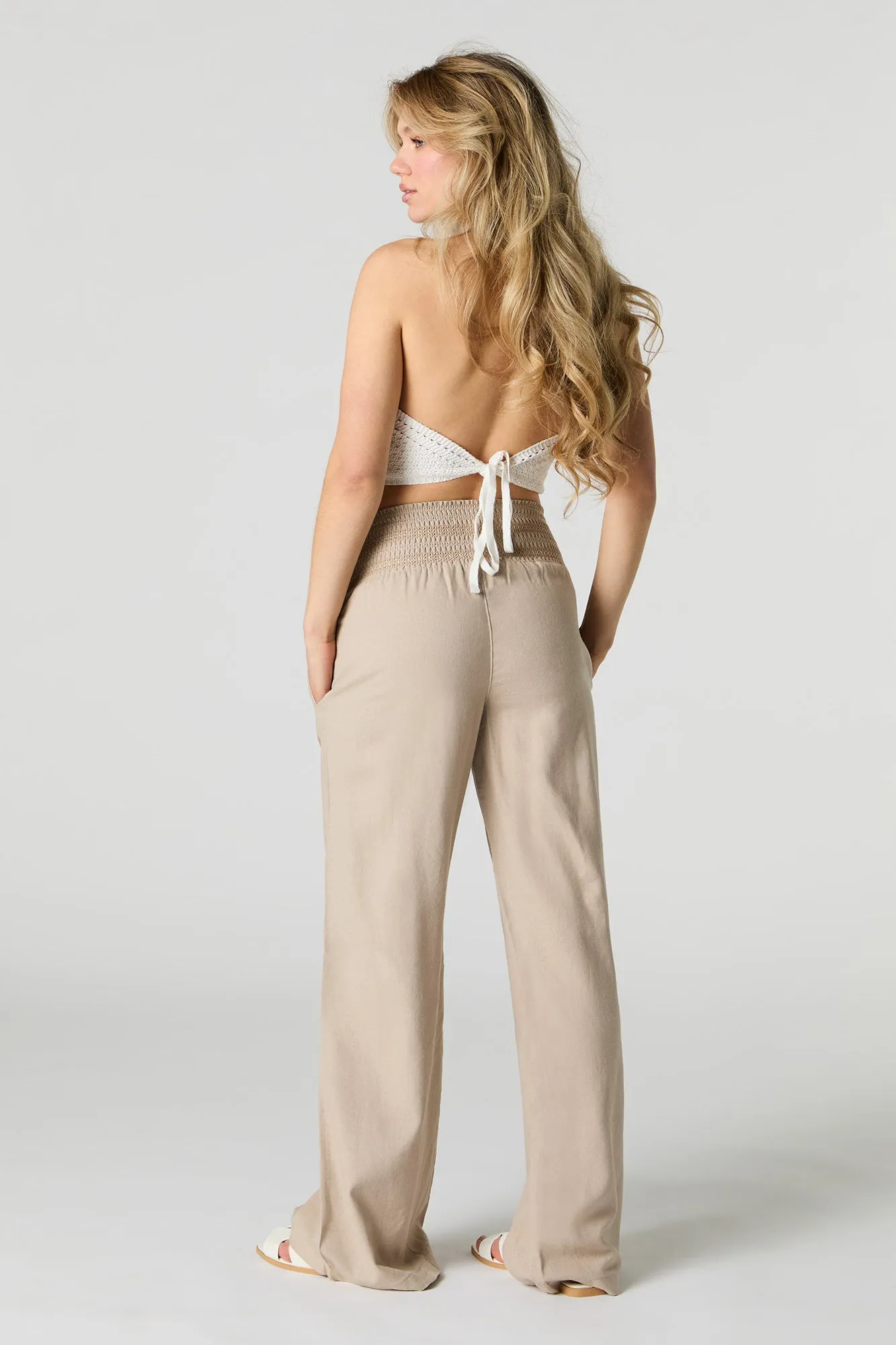 Linen Smocked Waist Palazzo Pant sold by Urban Planet product image thumbnail 3