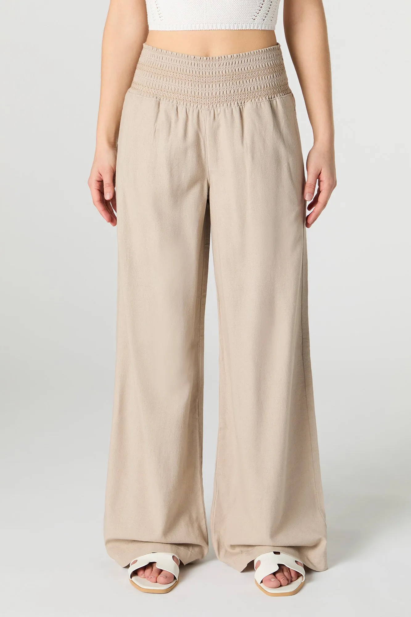 Linen Smocked Waist Palazzo Pant sold by Urban Planet product image thumbnail 2