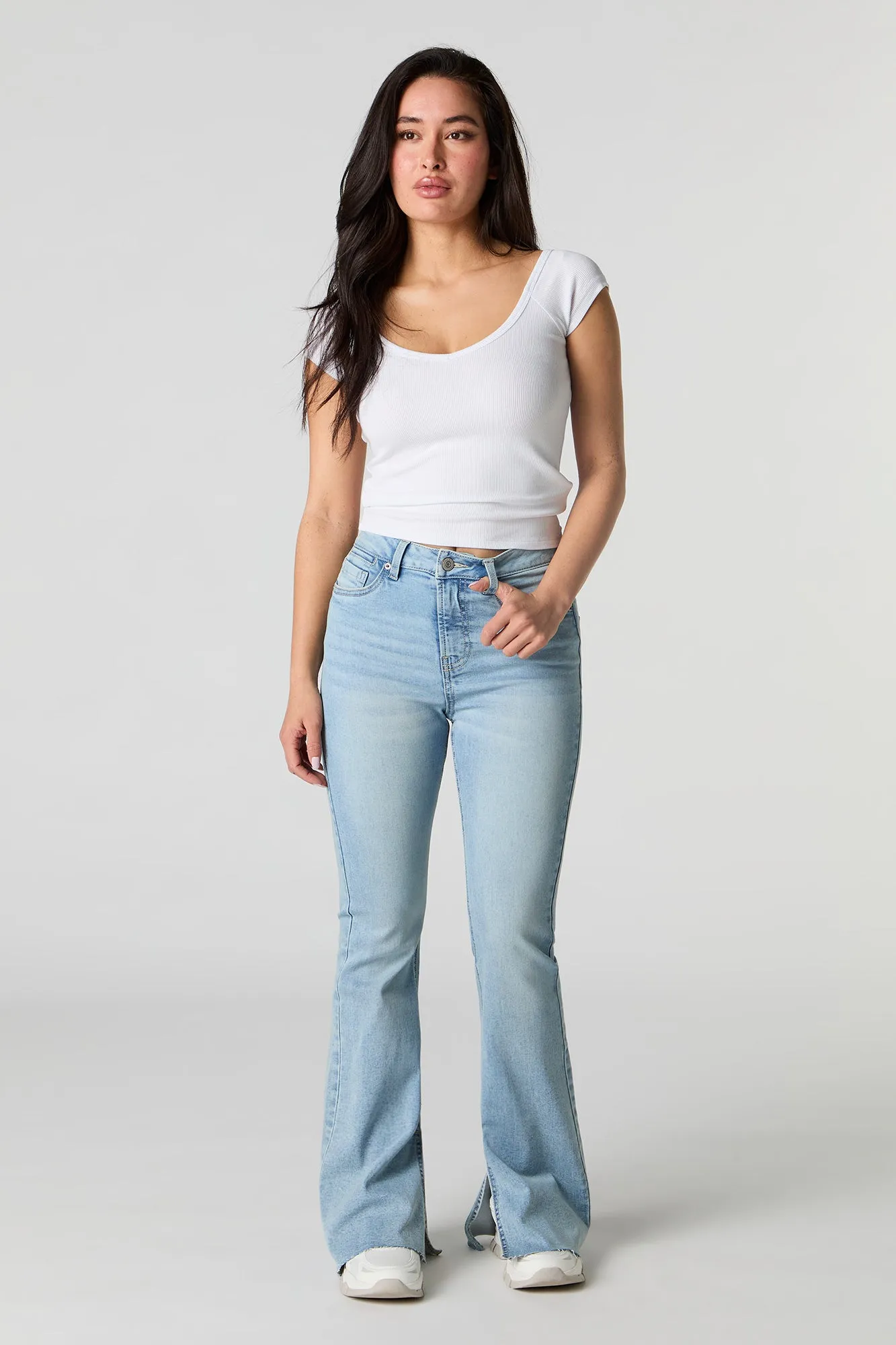 High Rise Split Hem Flare Jean sold by Urban Planet