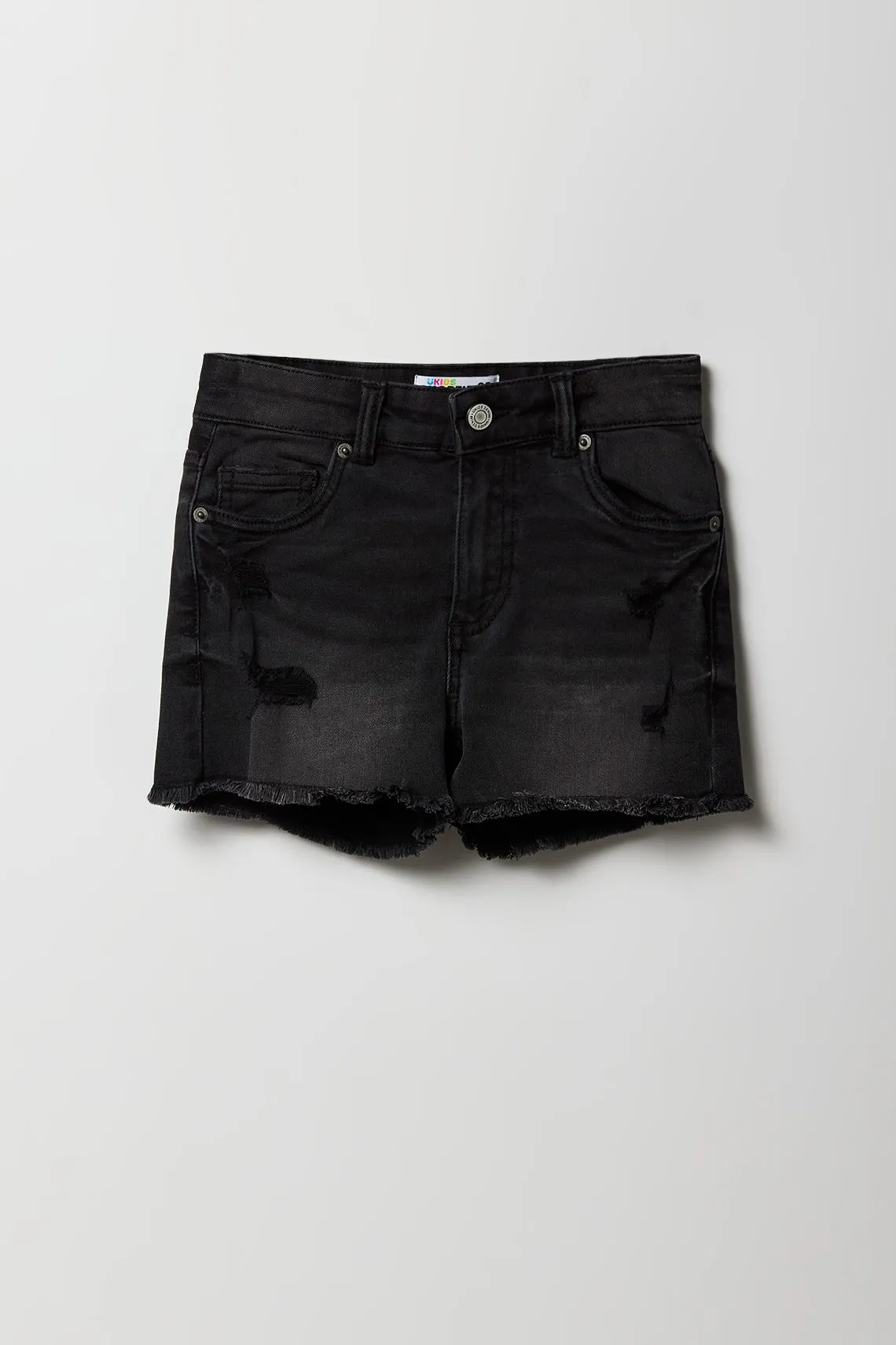 Girls Distressed Denim Mid Rise Shortie sold by Urban Planet