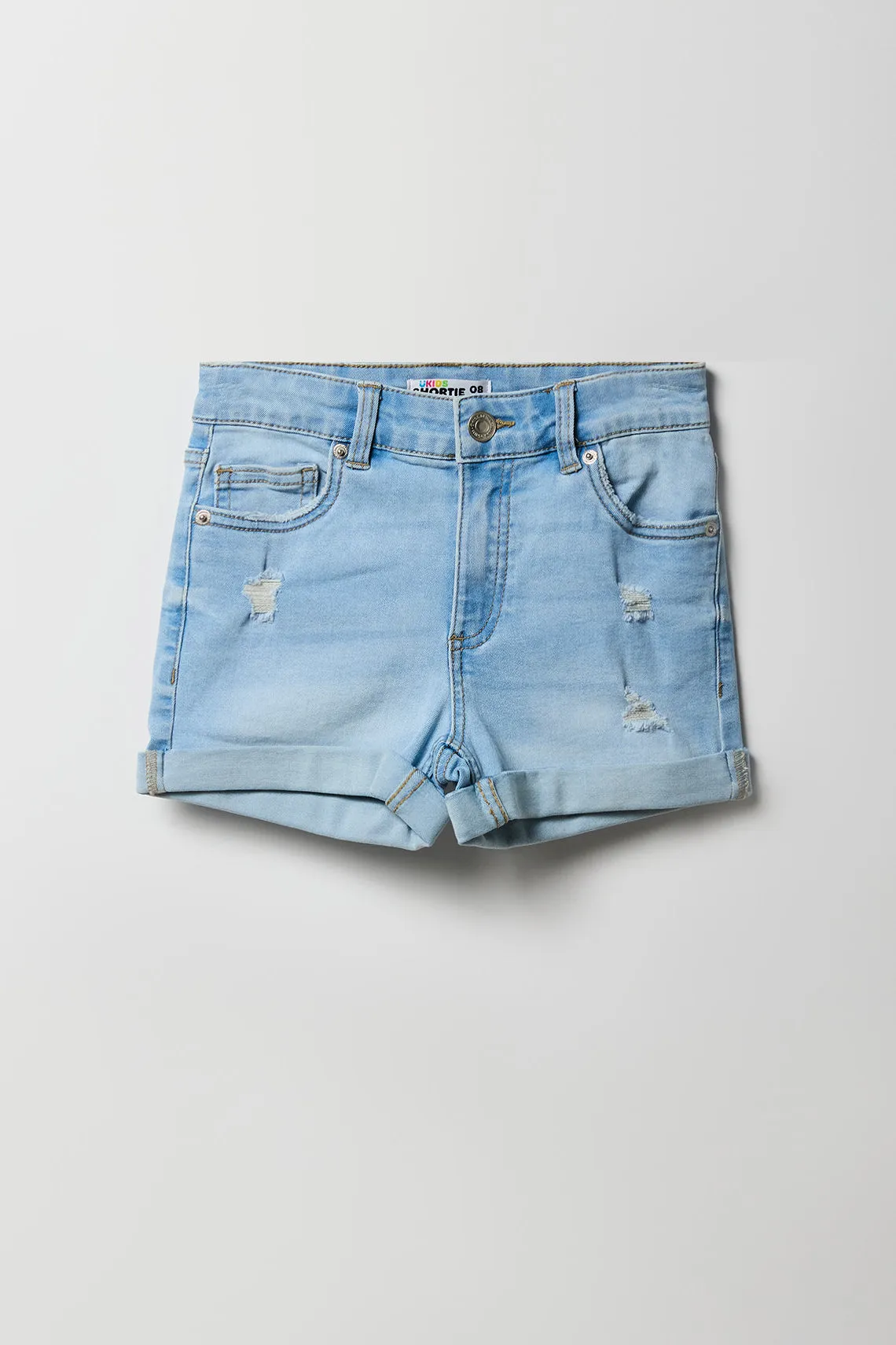 Girls Distressed Denim Mid Rise Shortie sold by Urban Planet product image thumbnail 5