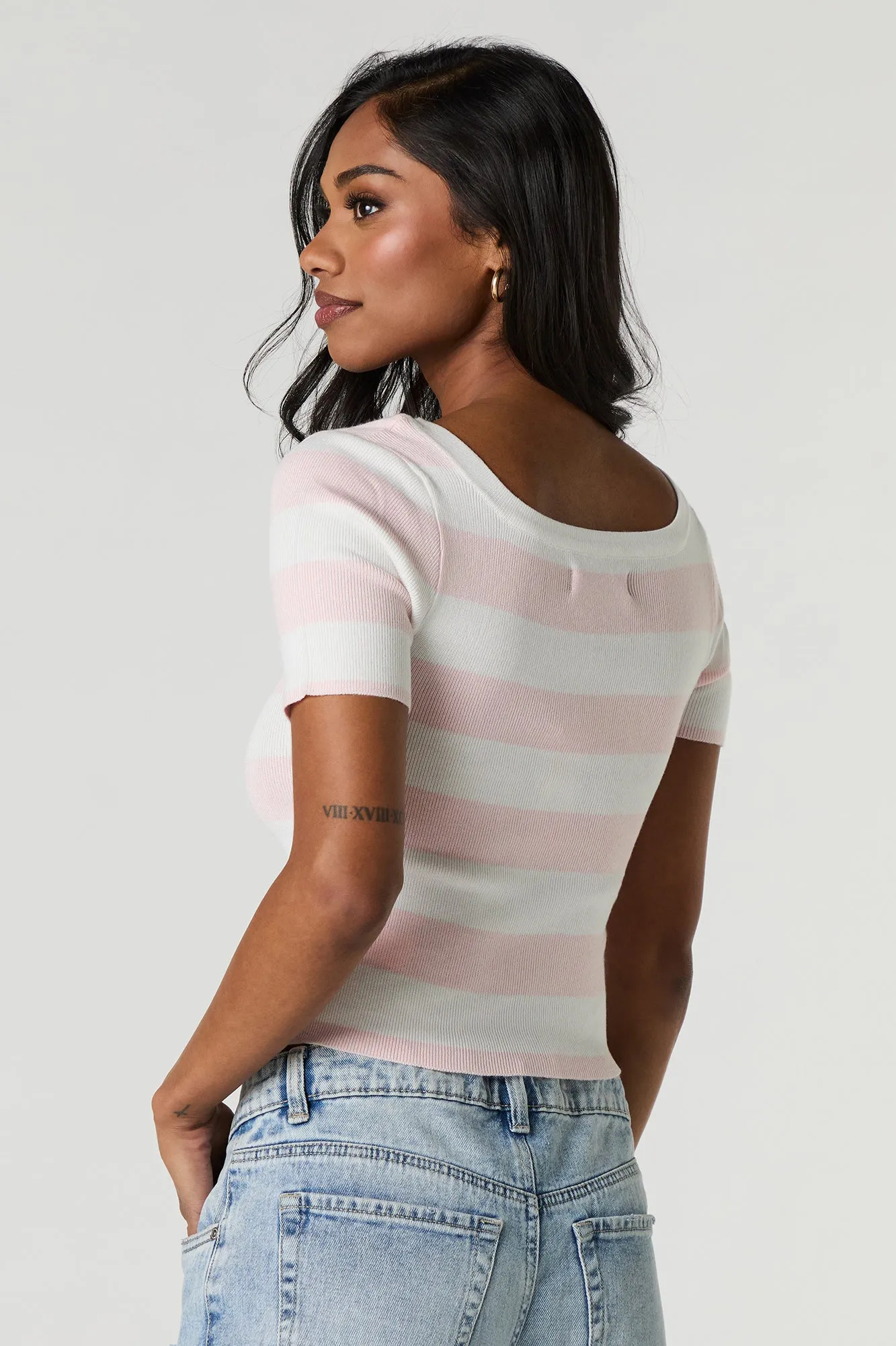 Striped Ribbed Knit Square Neck T-Shirt sold by Urban Planet product image thumbnail 2