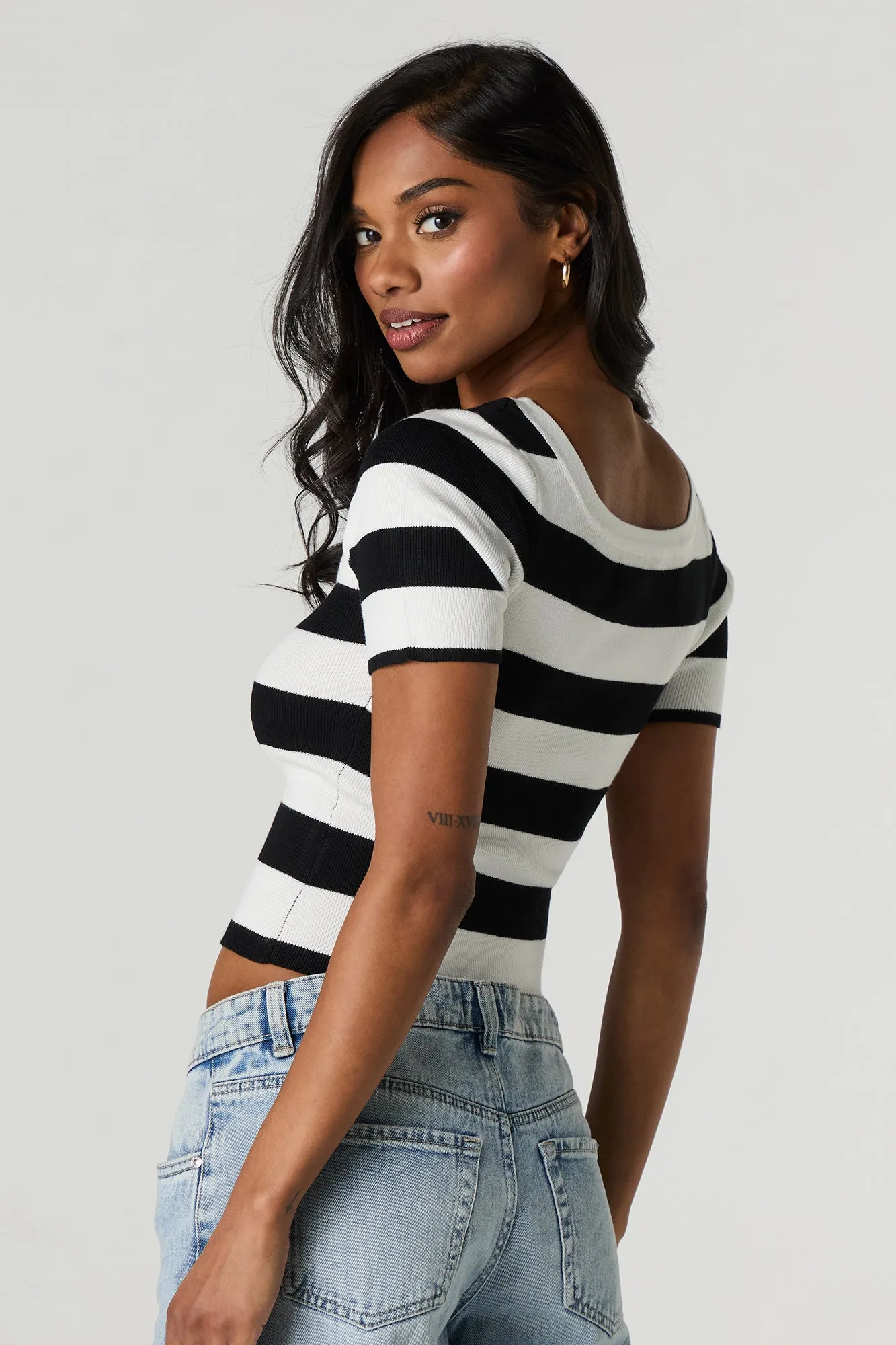 Striped Ribbed Knit Square Neck T-Shirt sold by Urban Planet product image thumbnail 5