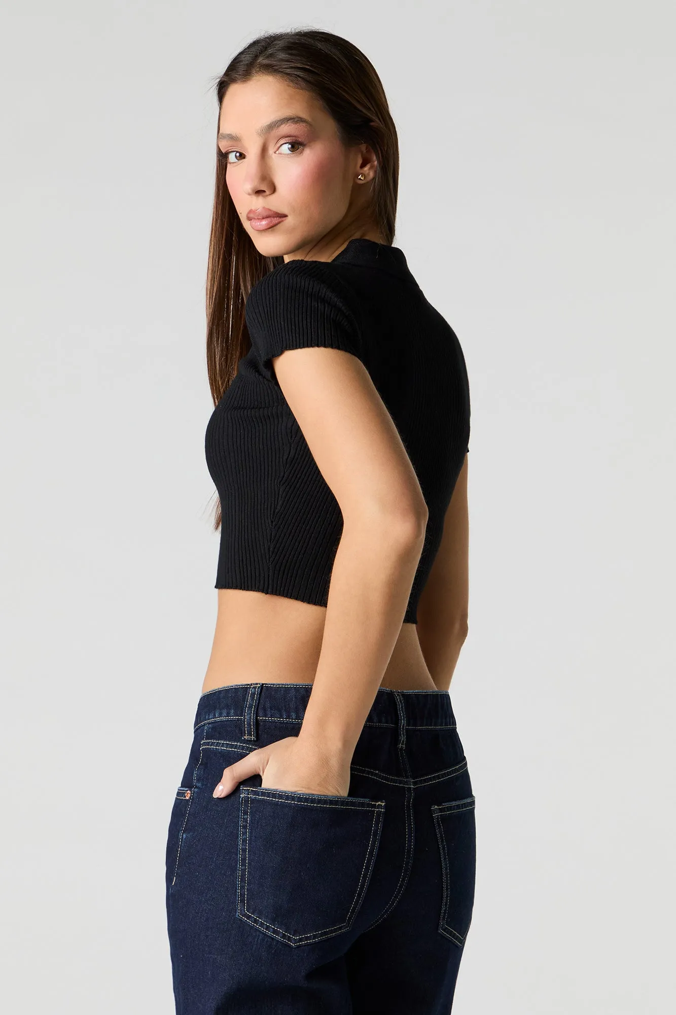 Ribbed Knit Button Front Polo Top sold by Urban Planet product image thumbnail 5