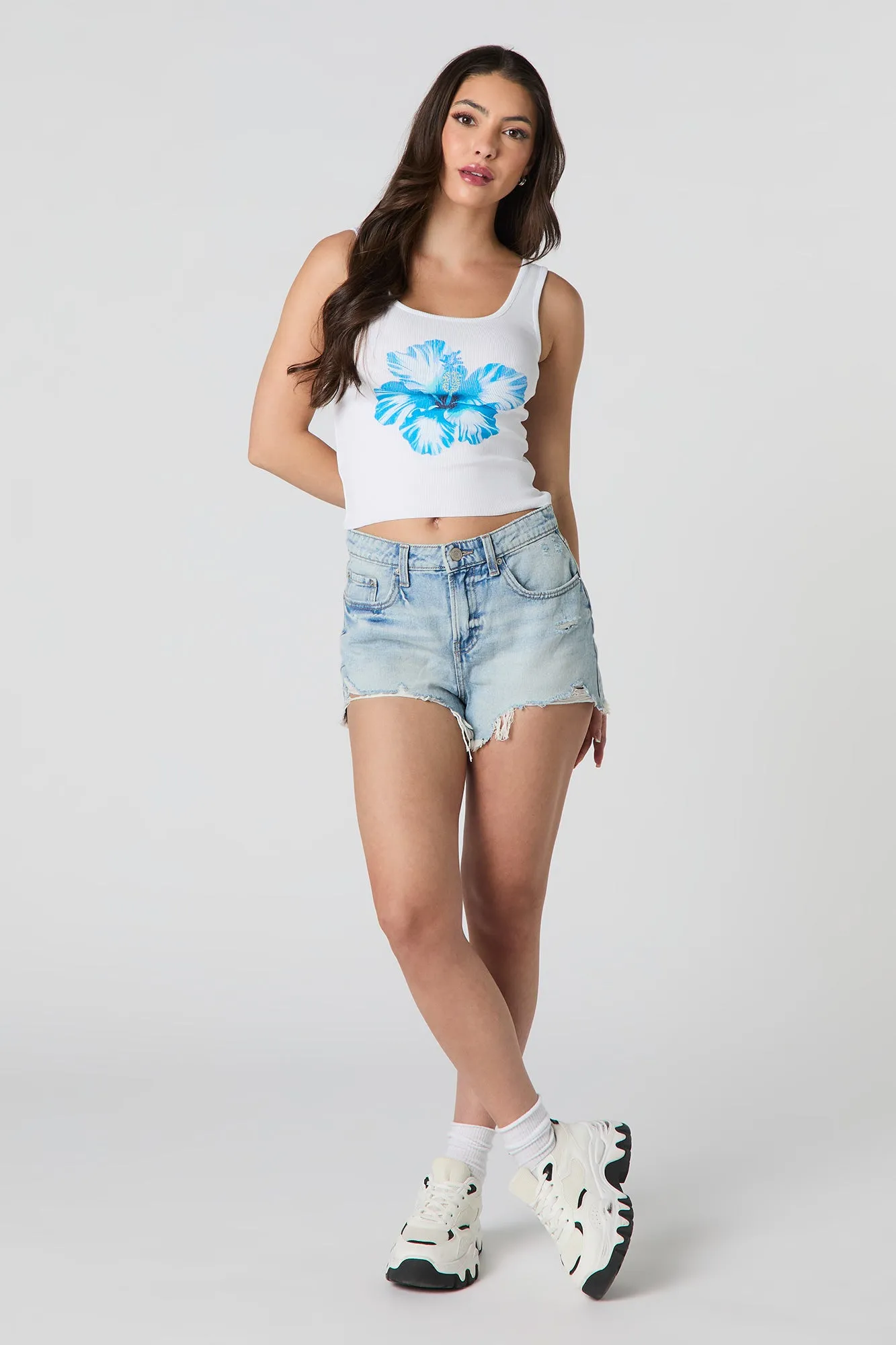 Blue Hibiscus Graphic Ribbed Tank sold by Urban Planet product image thumbnail 3