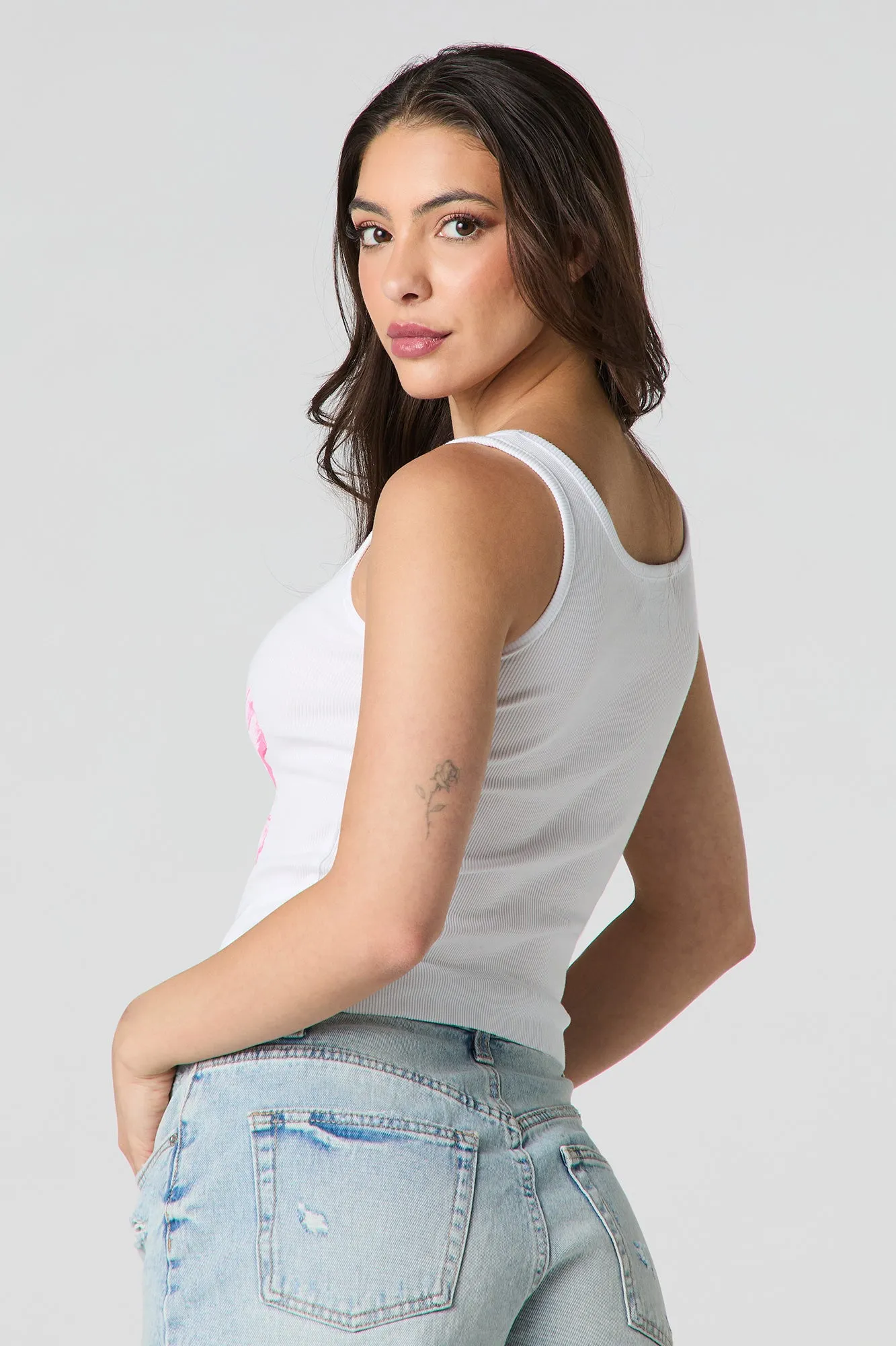 Pink Hibiscus Graphic Ribbed Tank sold by Urban Planet product image thumbnail 2