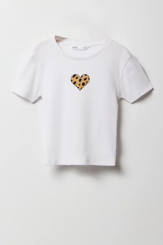 T-shirt ultracourt côtelé imprimé pour fille sold by Urban Planet