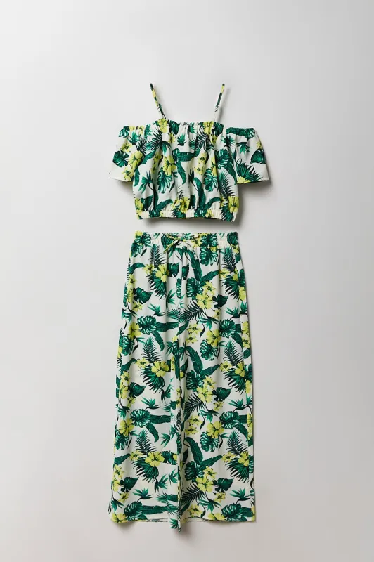 Girls Off Shoulder Top & Wide Leg Pant 2 Piece Set sold by Urban Planet