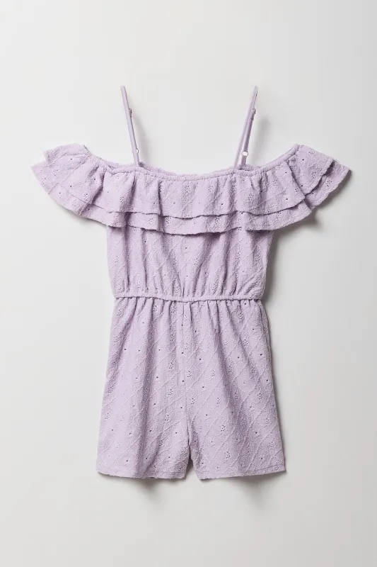 Girls Pointelle Knit Off Shoulder Romper sold by Urban Planet