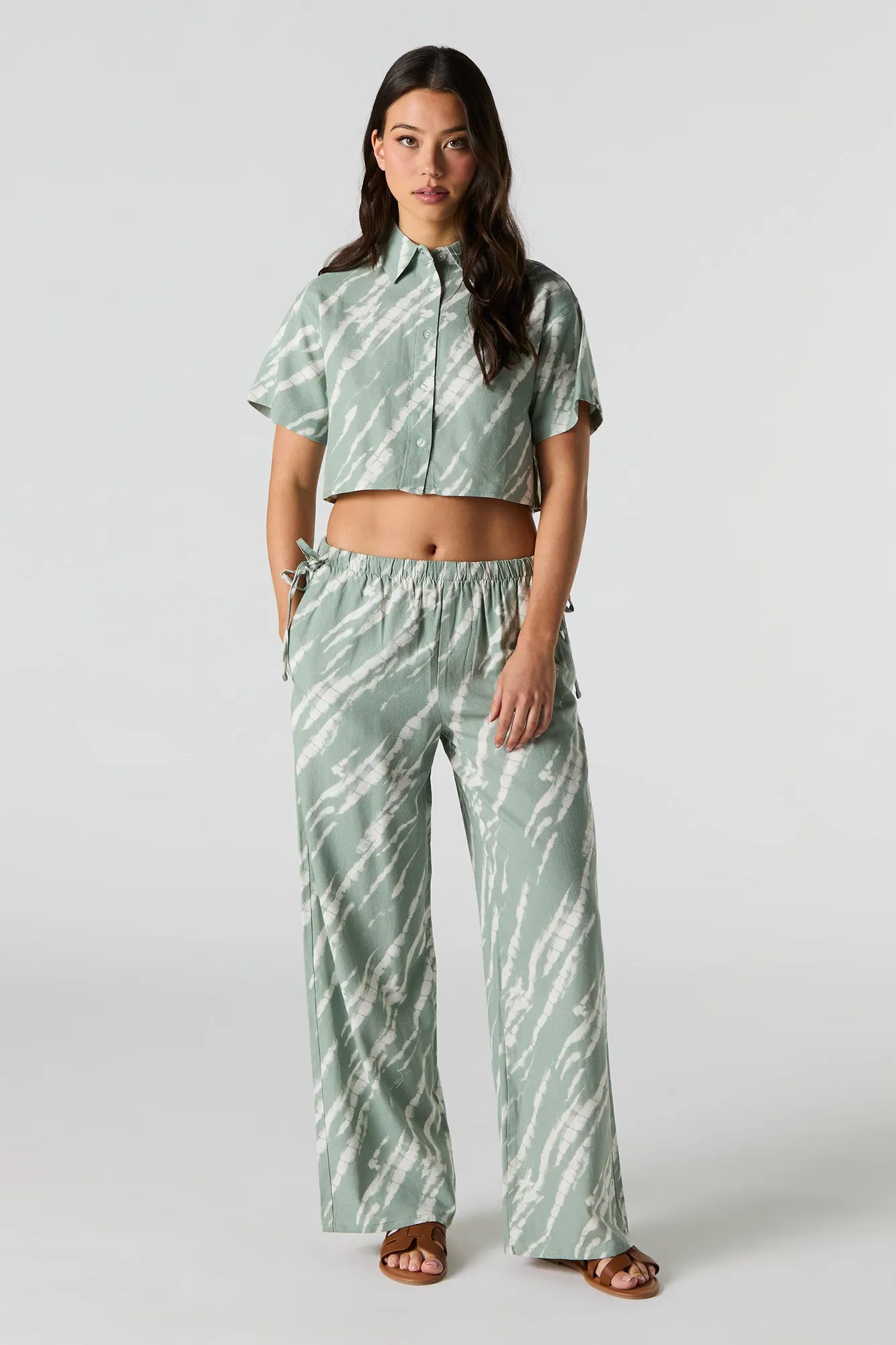 Linen Cropped Button-Up Short Sleeve Top sold by Urban Planet product image thumbnail 3