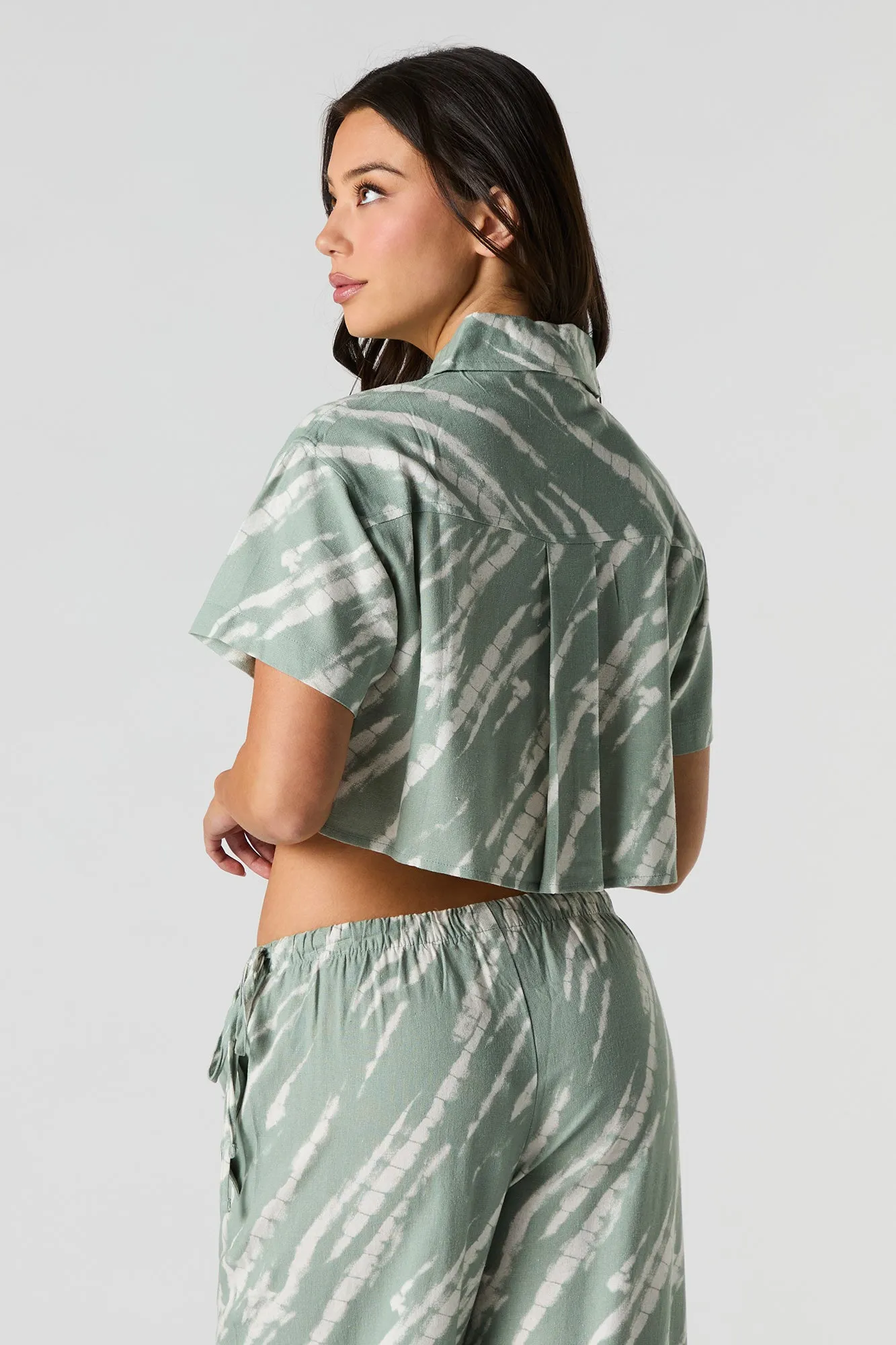 Linen Cropped Button-Up Short Sleeve Top sold by Urban Planet product image thumbnail 2