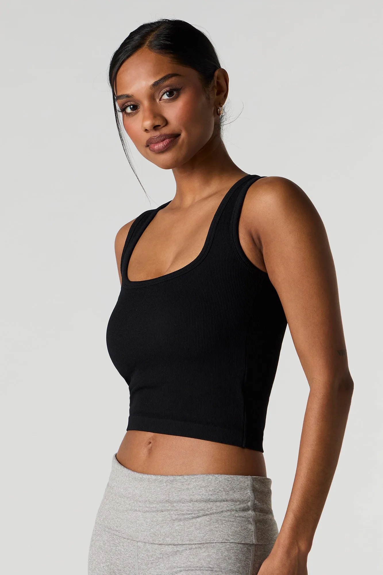 Seamless Ribbed Square Neck Tank with Built-In Cups sold by Urban Planet product image thumbnail 4