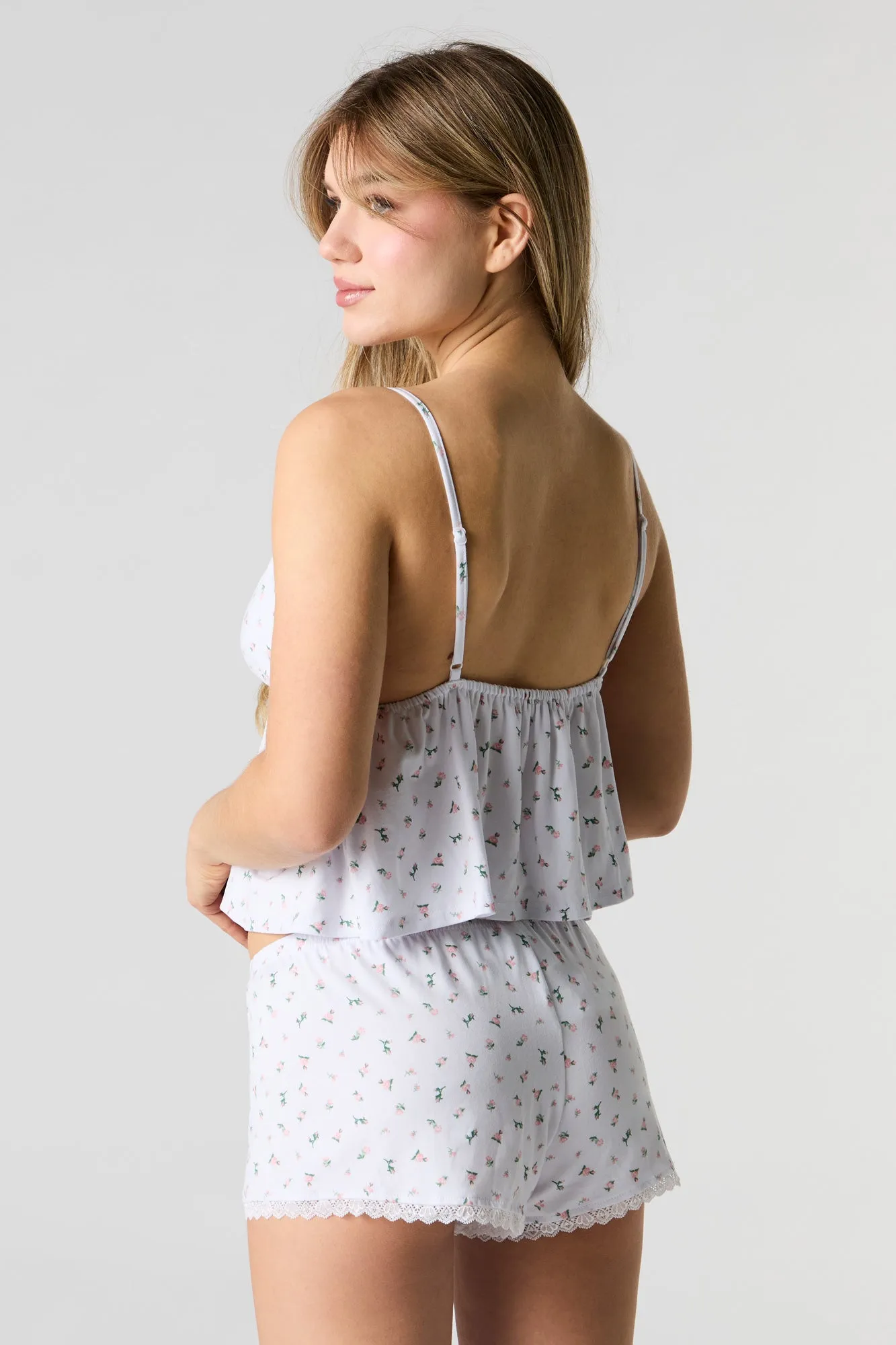 Ensemble-pyjama deux pièces camisole nuisette à bordure en dentelle et short sold by Urban Planet product image thumbnail 2