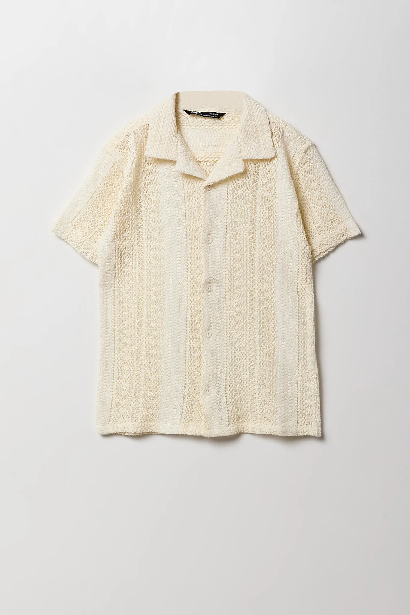 Boys Textured Open Knit Button-Up Top sold by Urban Planet
