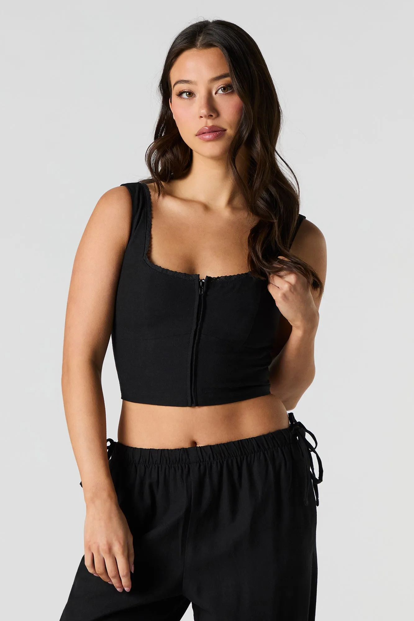 Linen Zip-Up Corset Tank sold by Urban Planet product image thumbnail 4