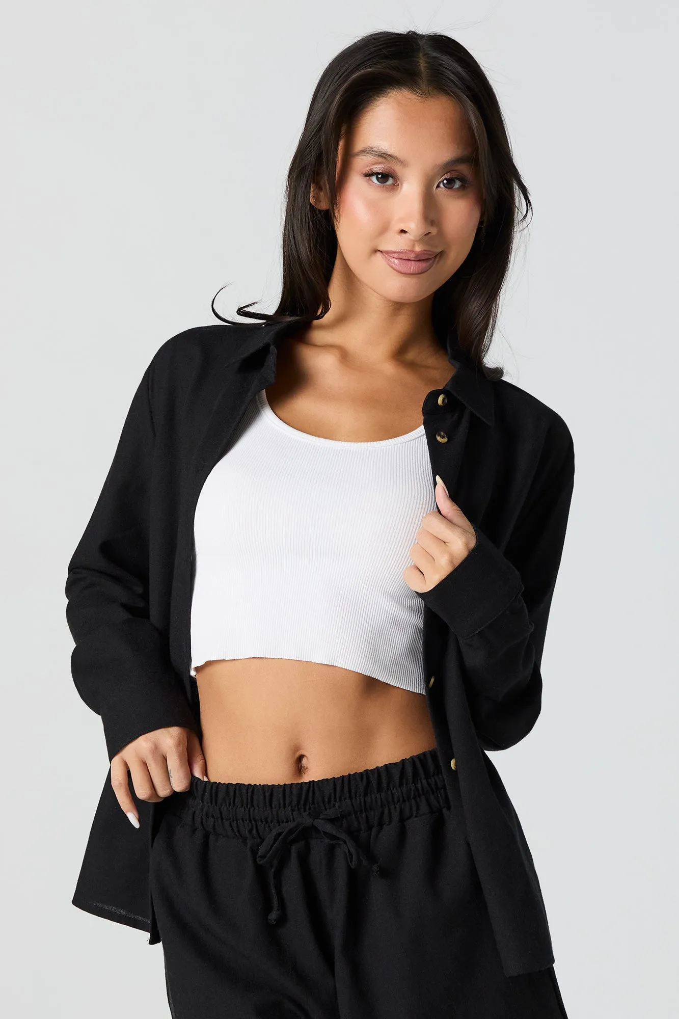 Linen Button-Up Long Sleeve Top sold by Urban Planet product image thumbnail 4