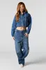 Denim Cropped Zip-Up Hoodie sold by Urban Planet