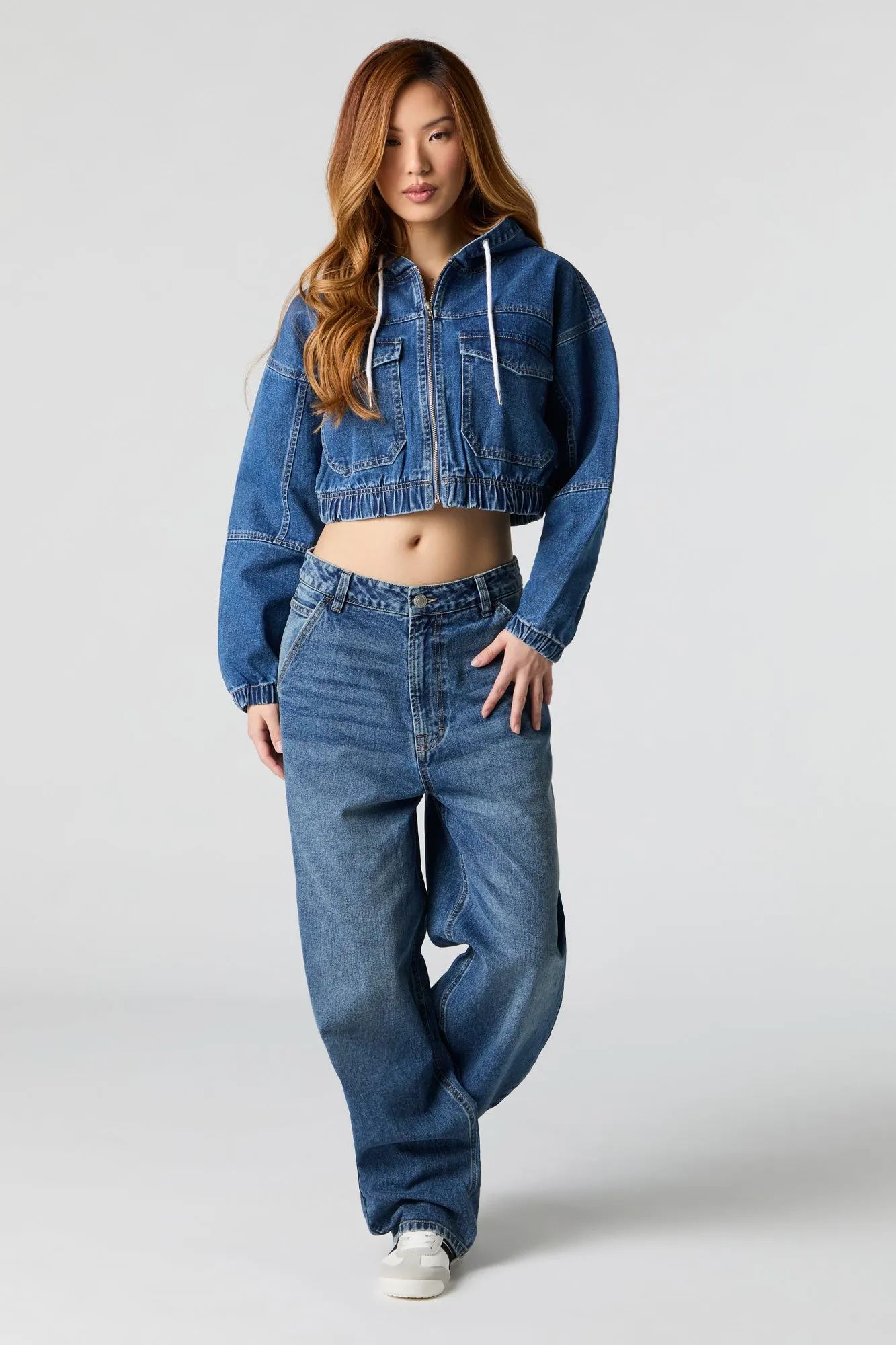Denim Cropped Zip-Up Hoodie sold by Urban Planet product image thumbnail 3