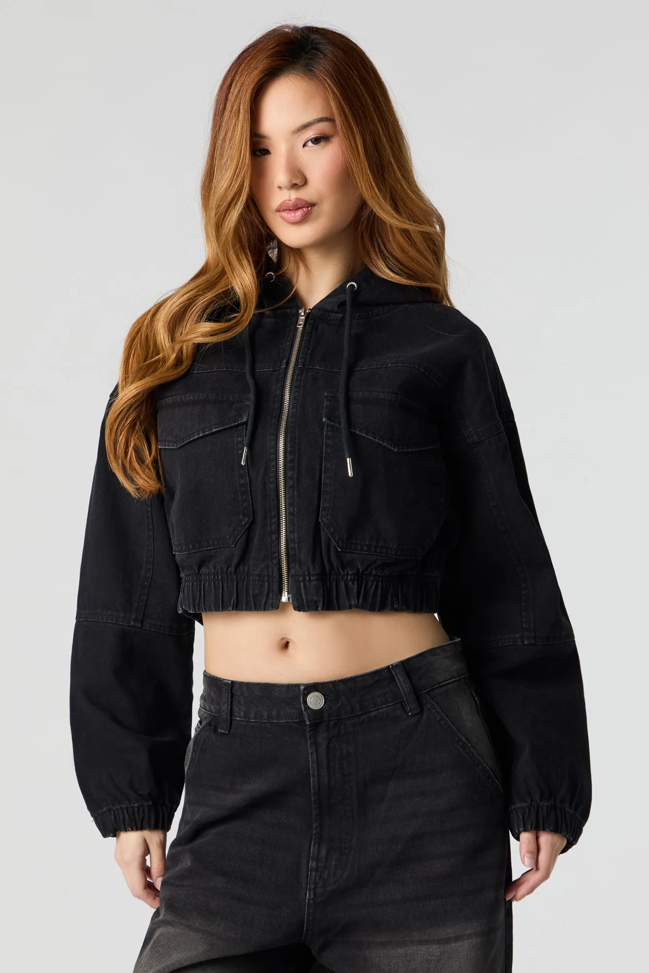 Denim Cropped Zip-Up Hoodie sold by Urban Planet product image thumbnail 5