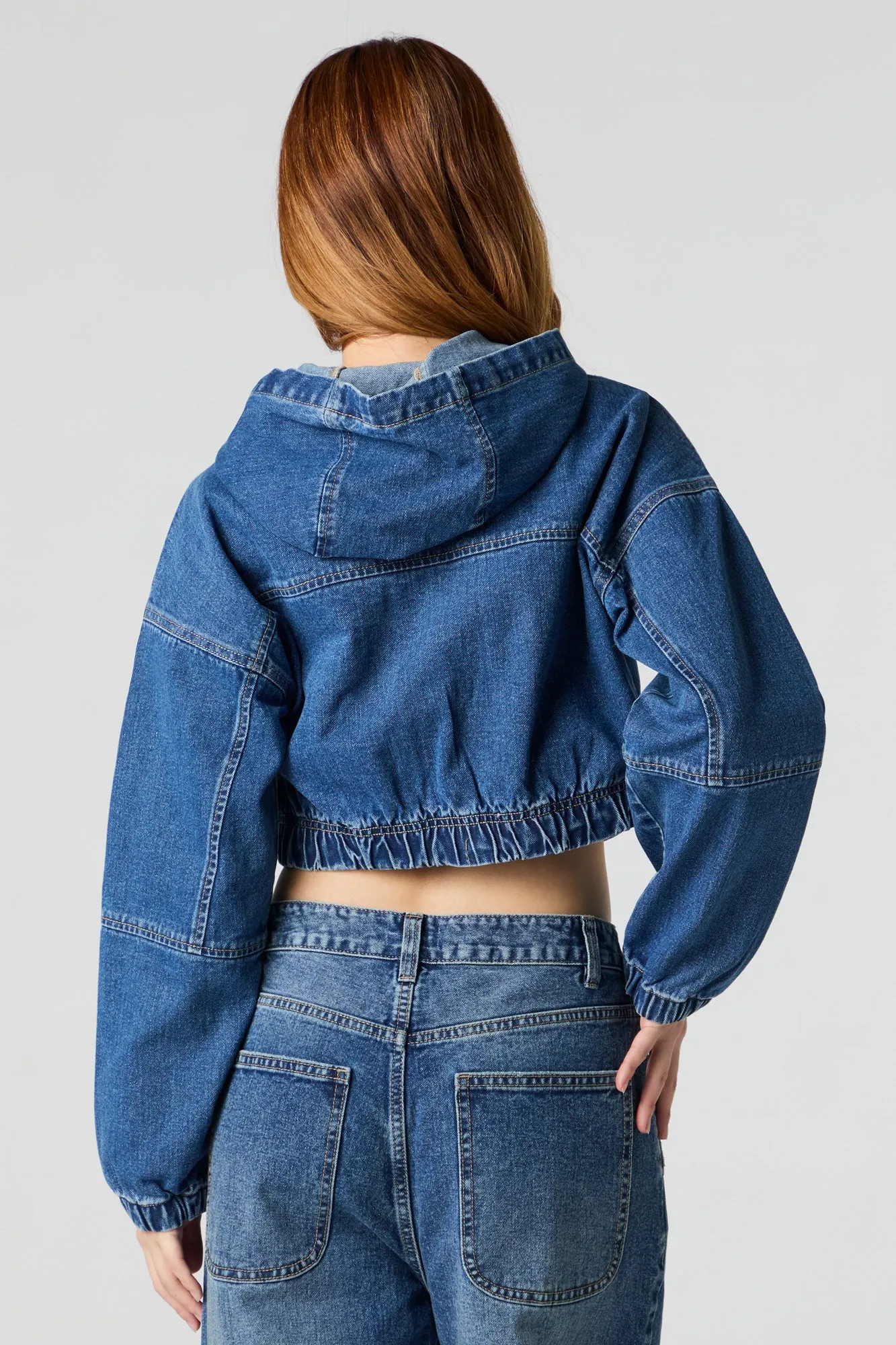 Denim Cropped Zip-Up Hoodie sold by Urban Planet product image thumbnail 2