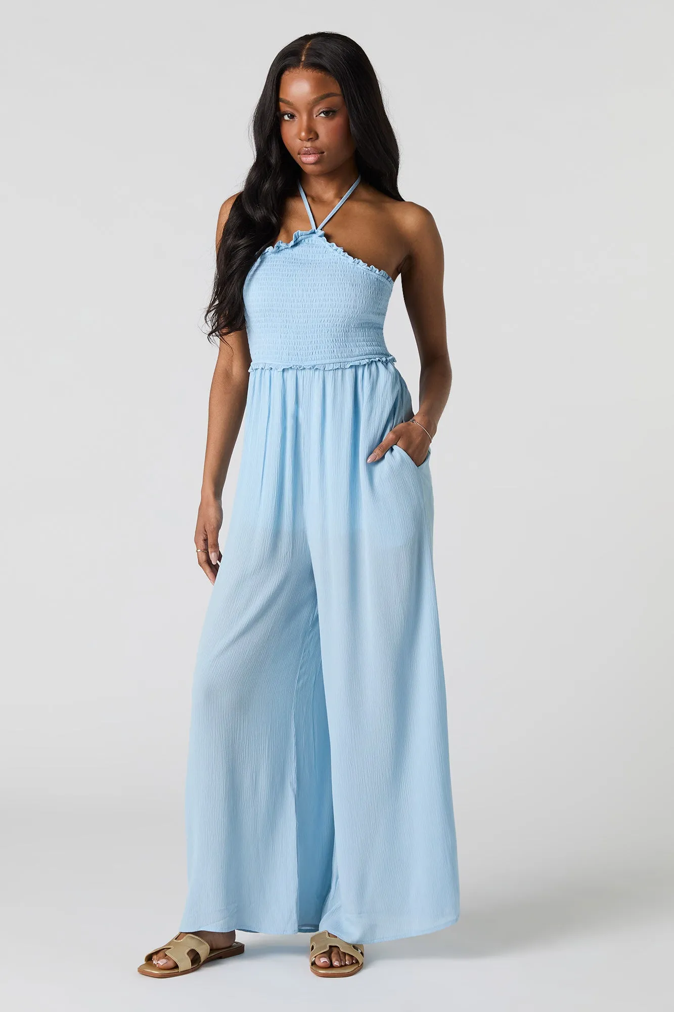Halter Neck Wide Leg Jumpsuit sold by Urban Planet
