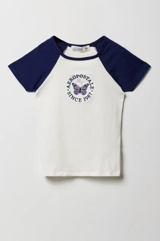 Girls Aero Butterfly Embroidered Raglan T-Shirt sold by Urban Planet