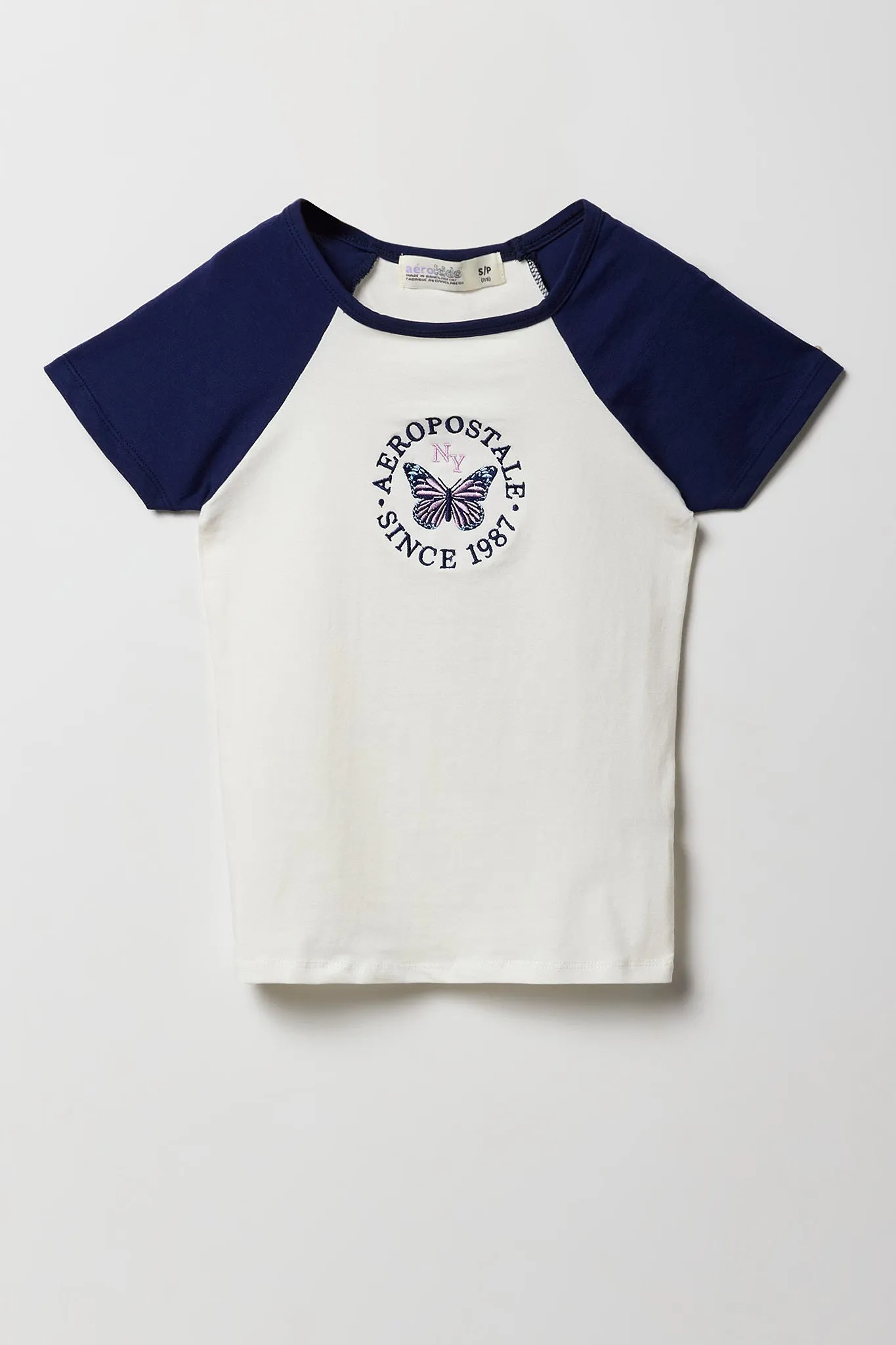 Girls Aero Butterfly Embroidered Raglan T-Shirt sold by Urban Planet