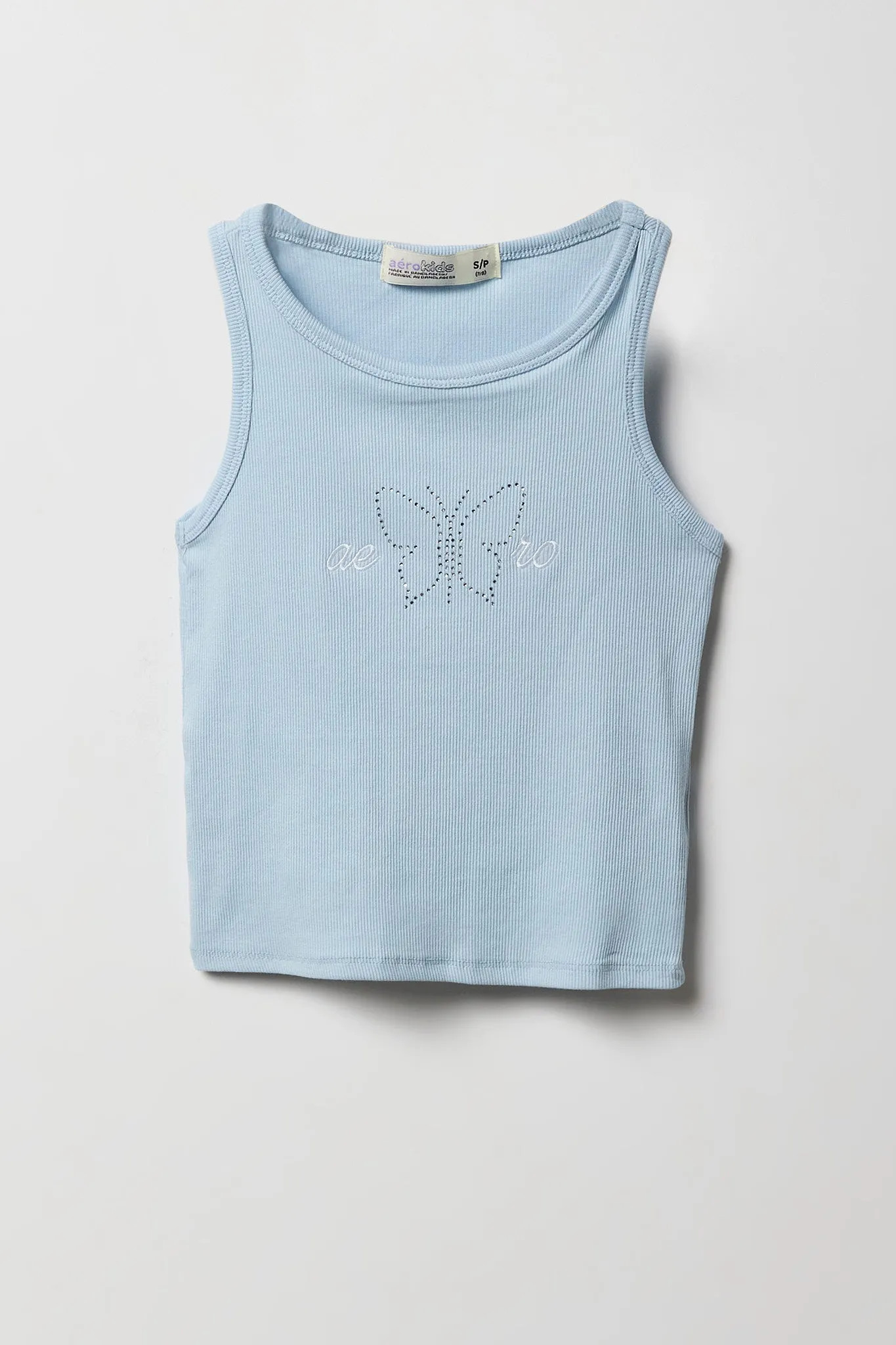 Girls Aero Rhinestone Butterfly Embroidered Ribbed Tank sold by Urban Planet