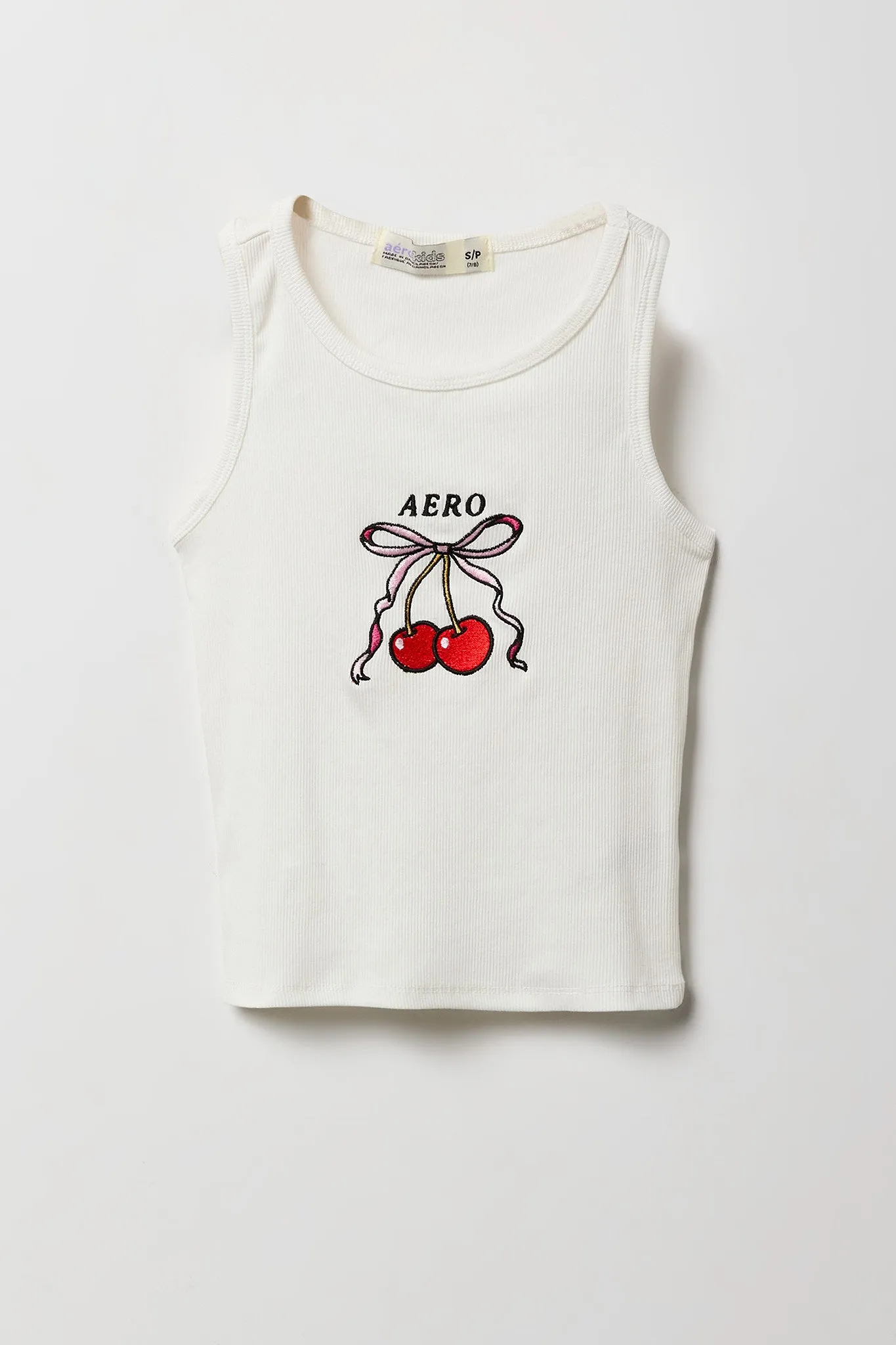 Girls Aero Cherry Bow Embroidered Ribbed Tank sold by Urban Planet