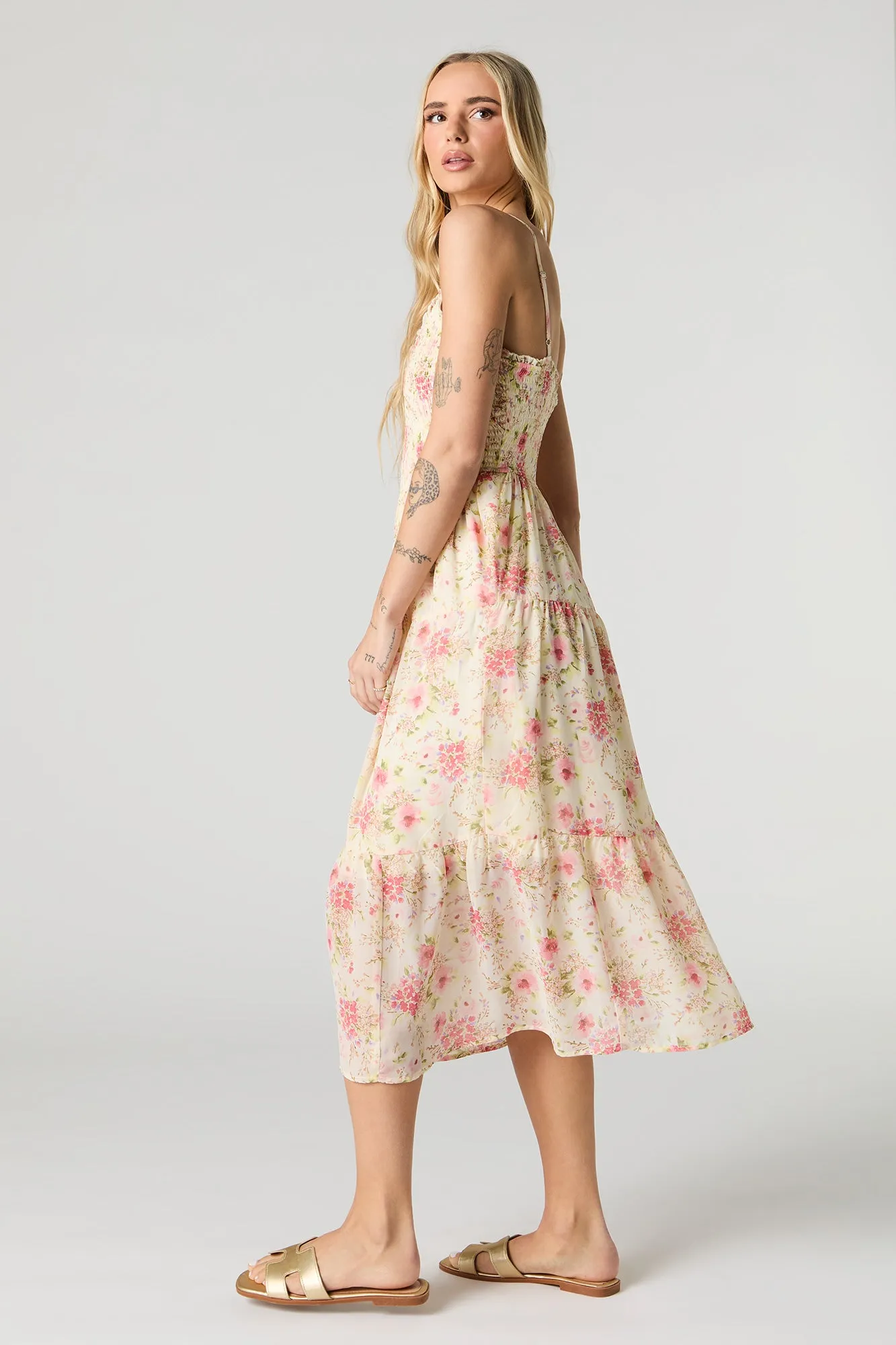 Smocked Chiffon V-Neck Midi Dress sold by Urban Planet product image thumbnail 3