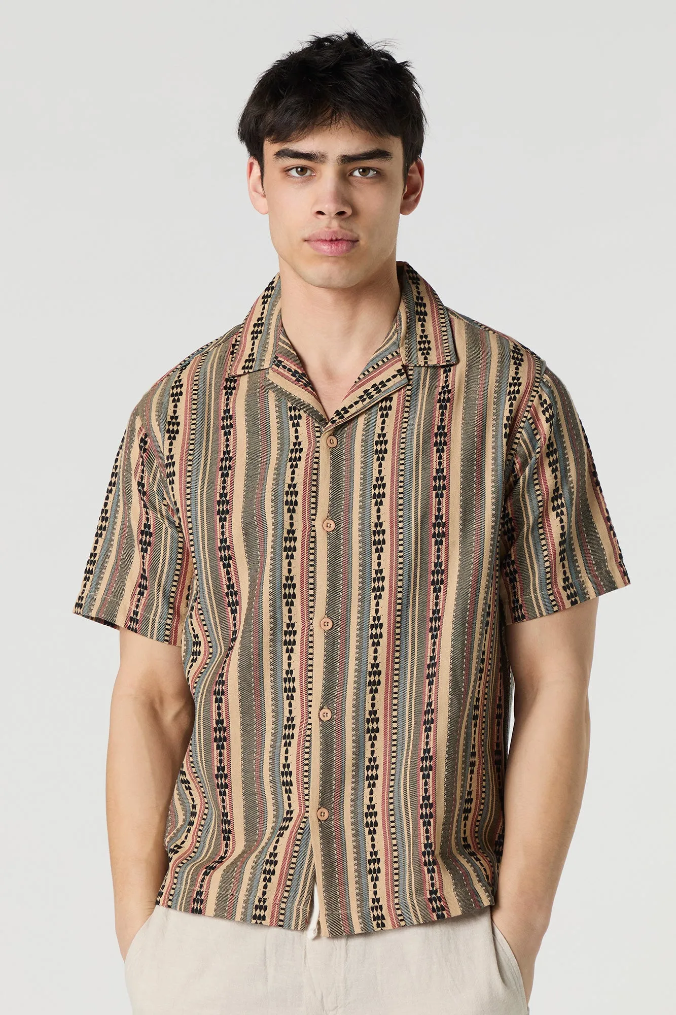 Striped Button-Up Short Sleeve Top sold by Urban Planet product image thumbnail 4