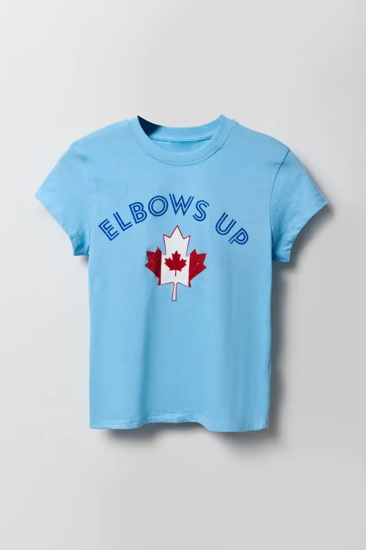 Elbows Up Canada Day Blue Graphic T-Shirt sold by Urban Planet