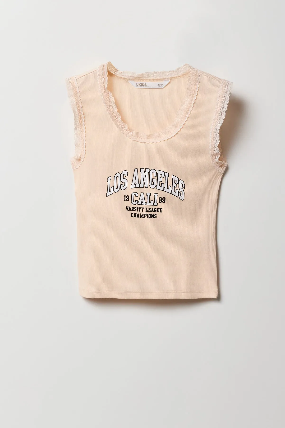 Girls City Graphic Ribbed Lace Trim Tank sold by Urban Planet product image thumbnail 5