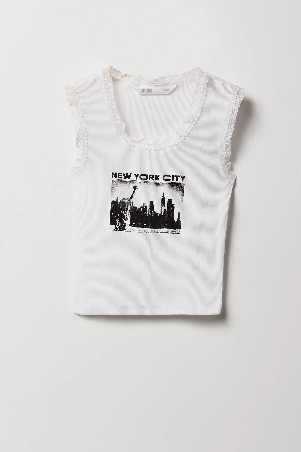 Girls City Graphic Ribbed Lace Trim Tank sold by Urban Planet product image thumbnail 3