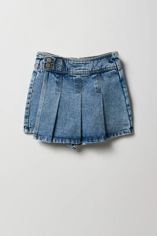 Jupe-short en denim plissé pour fille sold by Urban Planet