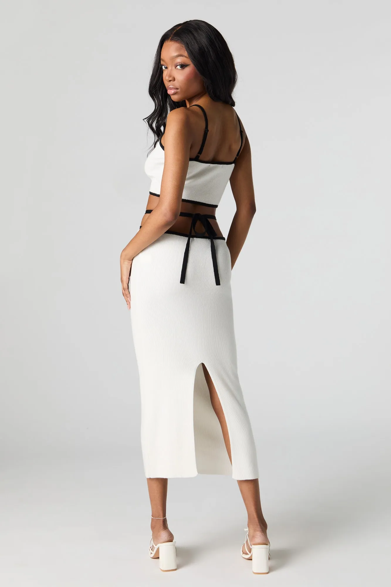 Jupe midi en tricot côtelé avec brides sold by Urban Planet product image thumbnail 3