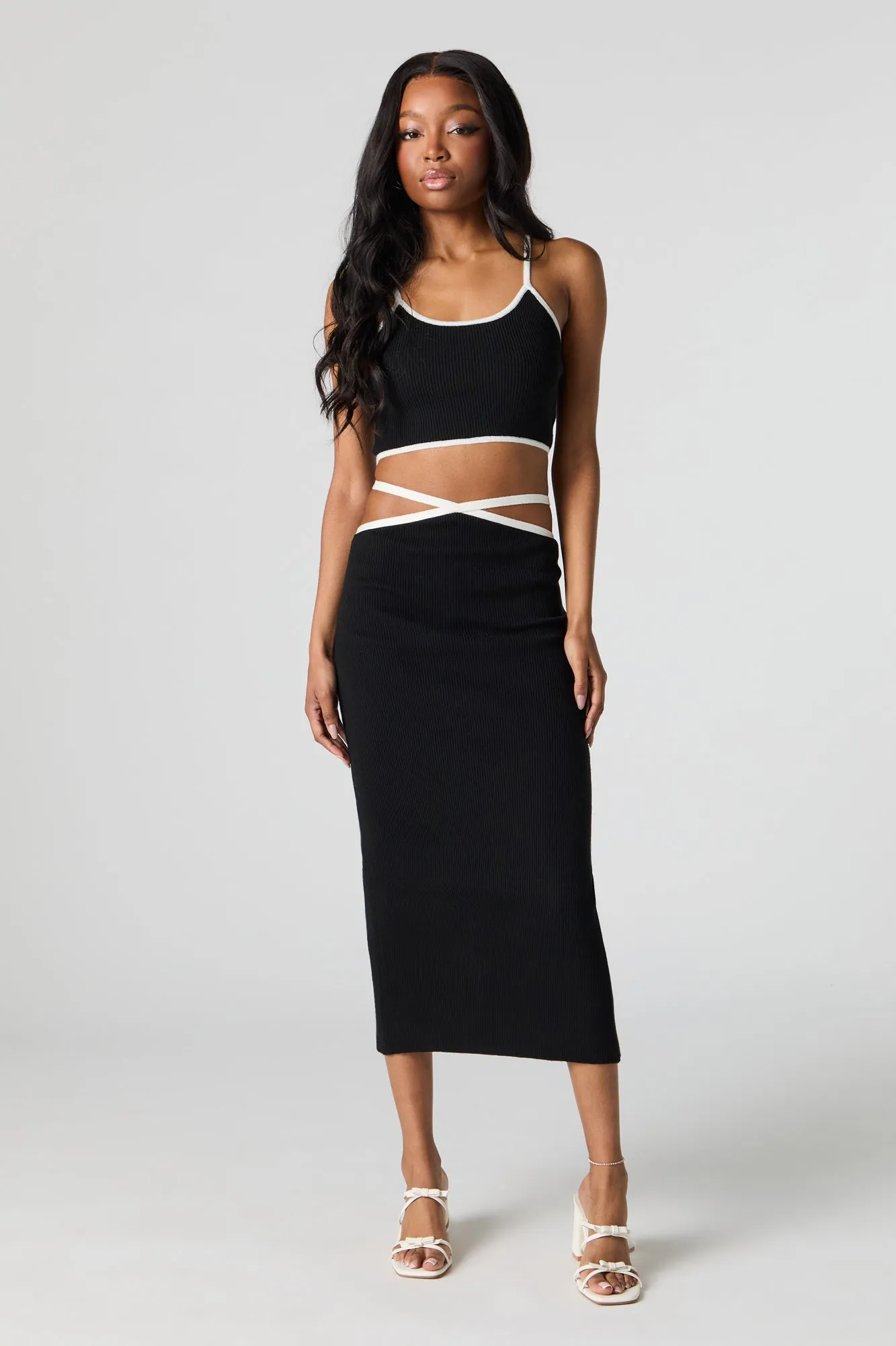 Jupe midi en tricot côtelé avec brides sold by Urban Planet product image thumbnail 4