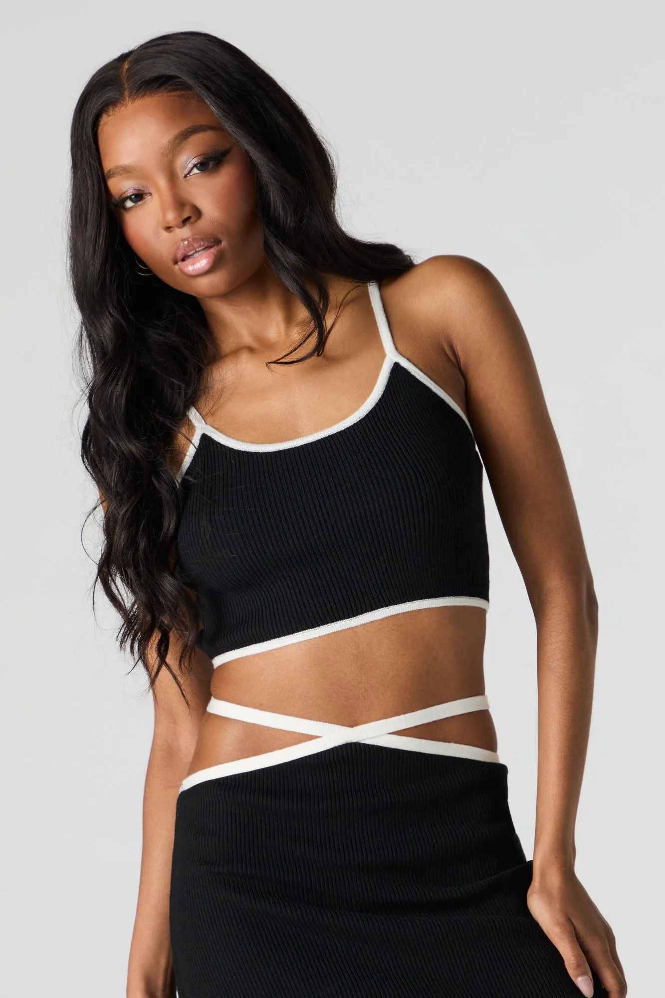 Débardeur court en tricot côtelé contrastant sold by Urban Planet product image thumbnail 4