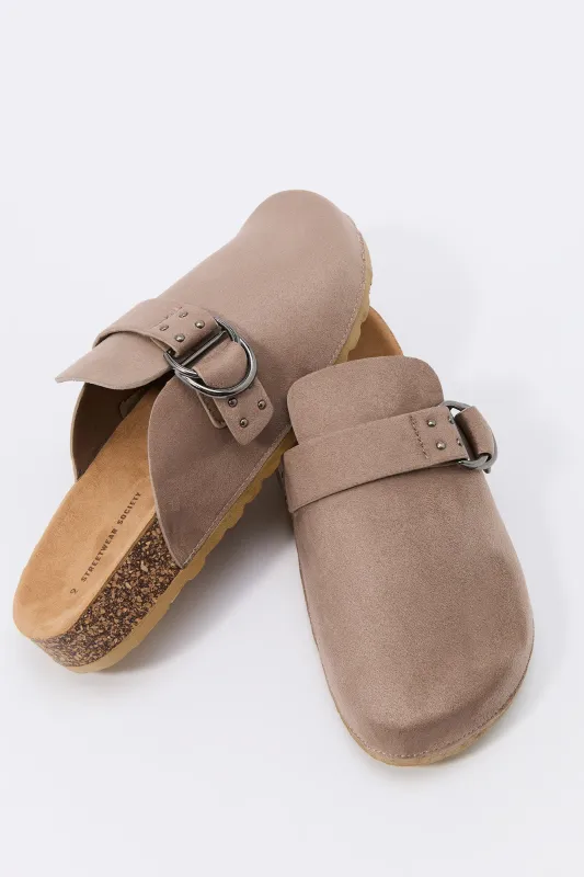 Faux-Suede Buckle Cork Clog sold by Urban Planet