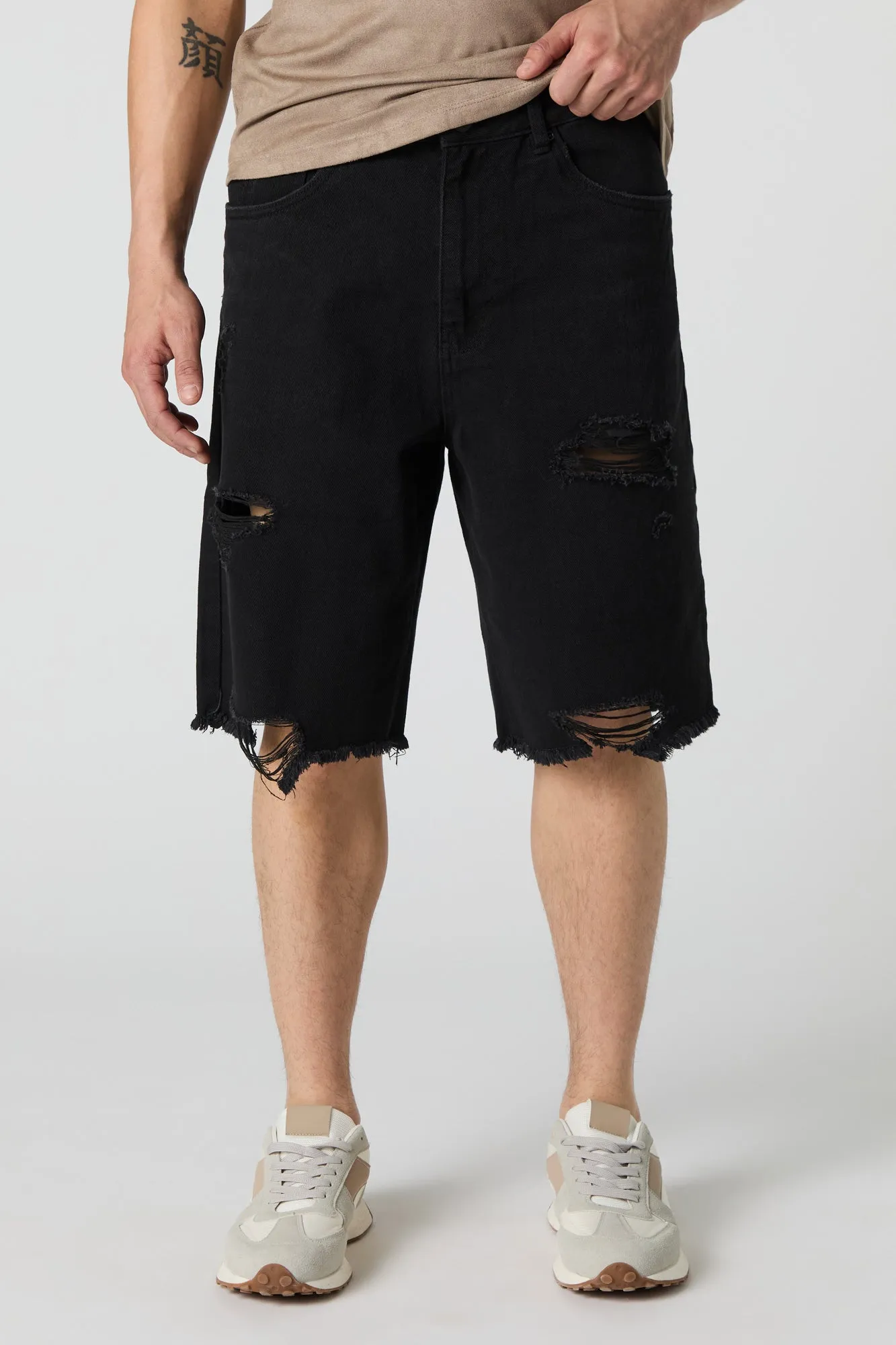 Distressed Low Rise Baggy Drawstring Denim Short sold by Urban Planet product image thumbnail 4