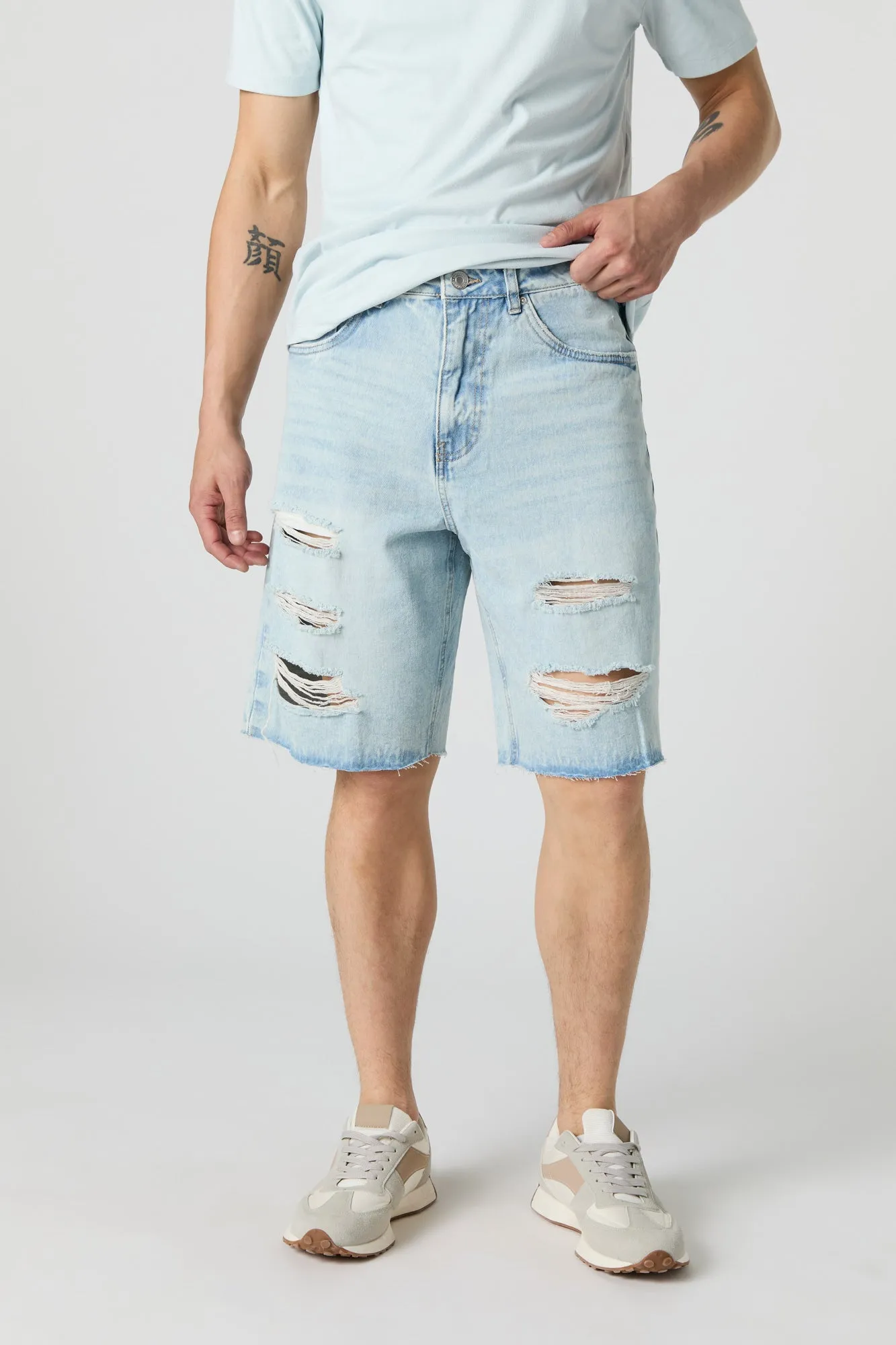 Distressed Low Rise Baggy Drawstring Denim Short sold by Urban Planet