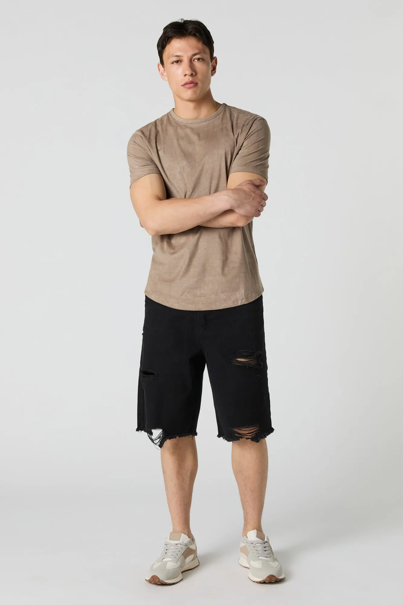 Short baggy en denim d'aspect usé à taille basse avec taille coulissante sold by Urban Planet product image thumbnail 5