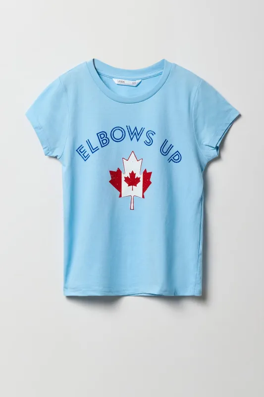 Girls Elbows Up Blue Canada Graphic T-Shirt sold by Urban Planet