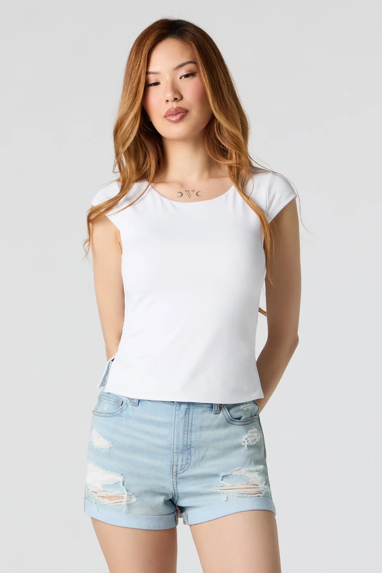 Light Wash Distressed High Rise Denim Short sold by Urban Planet