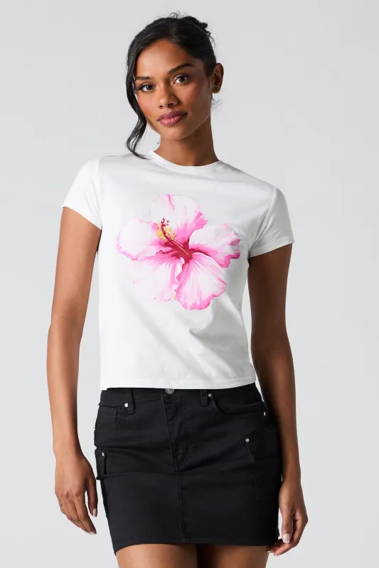 Hibiscus Graphic Fitted T-Shirt sold by Urban Planet